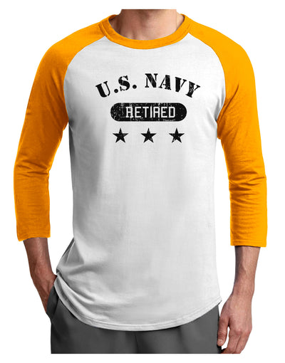 Retired Navy Adult Raglan Shirt-TooLoud-White-Gold-X-Small-Davson Sales