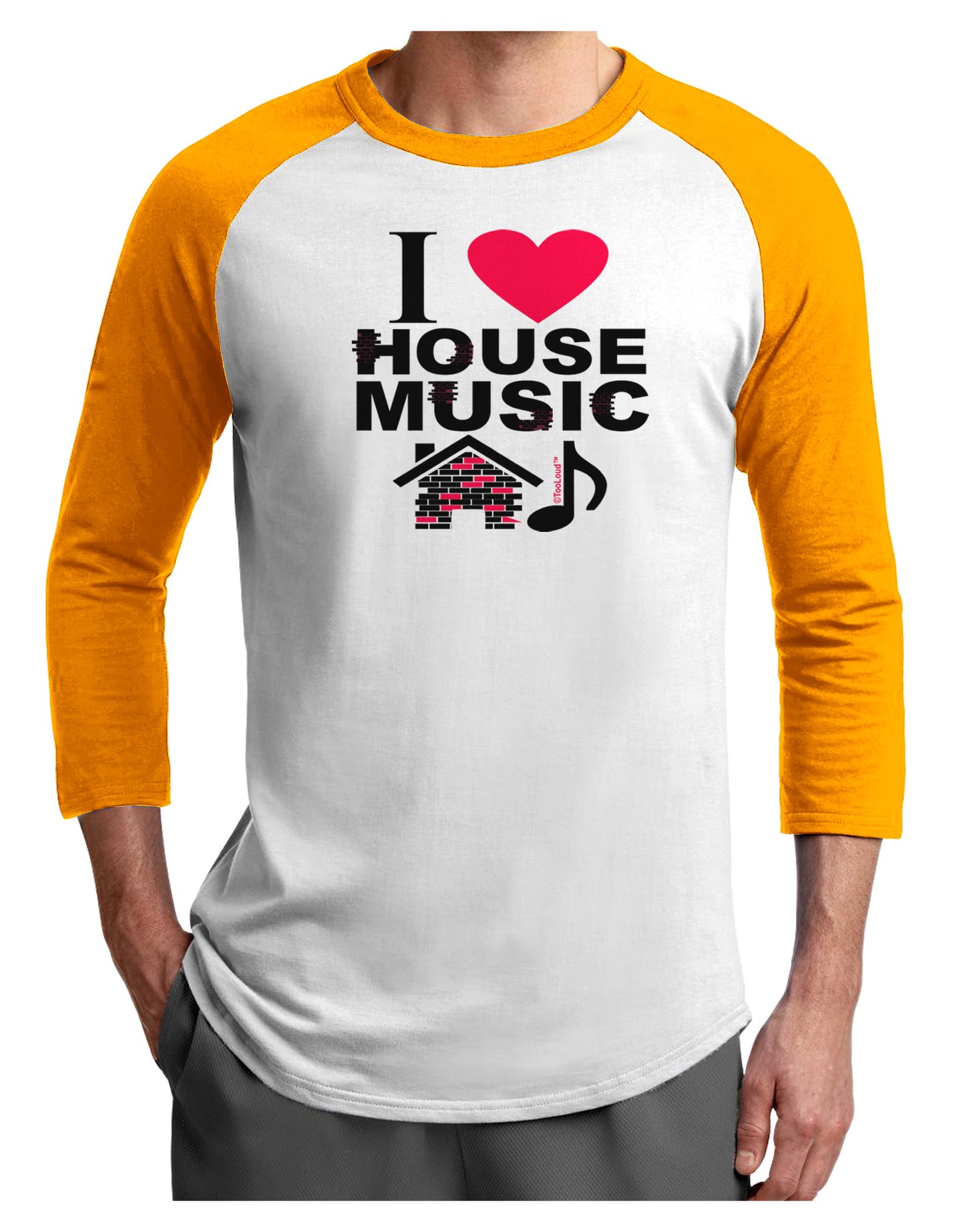 I Love House Pink Adult Raglan Shirt-Raglan Shirt-TooLoud-White-Gold-X-Small-Davson Sales