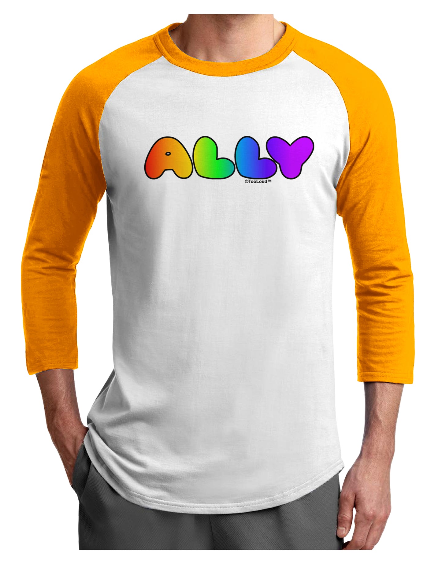 LGBT Ally Rainbow Text Adult Raglan Shirt by TooLoud-TooLoud-White-Gold-X-Small-Davson Sales