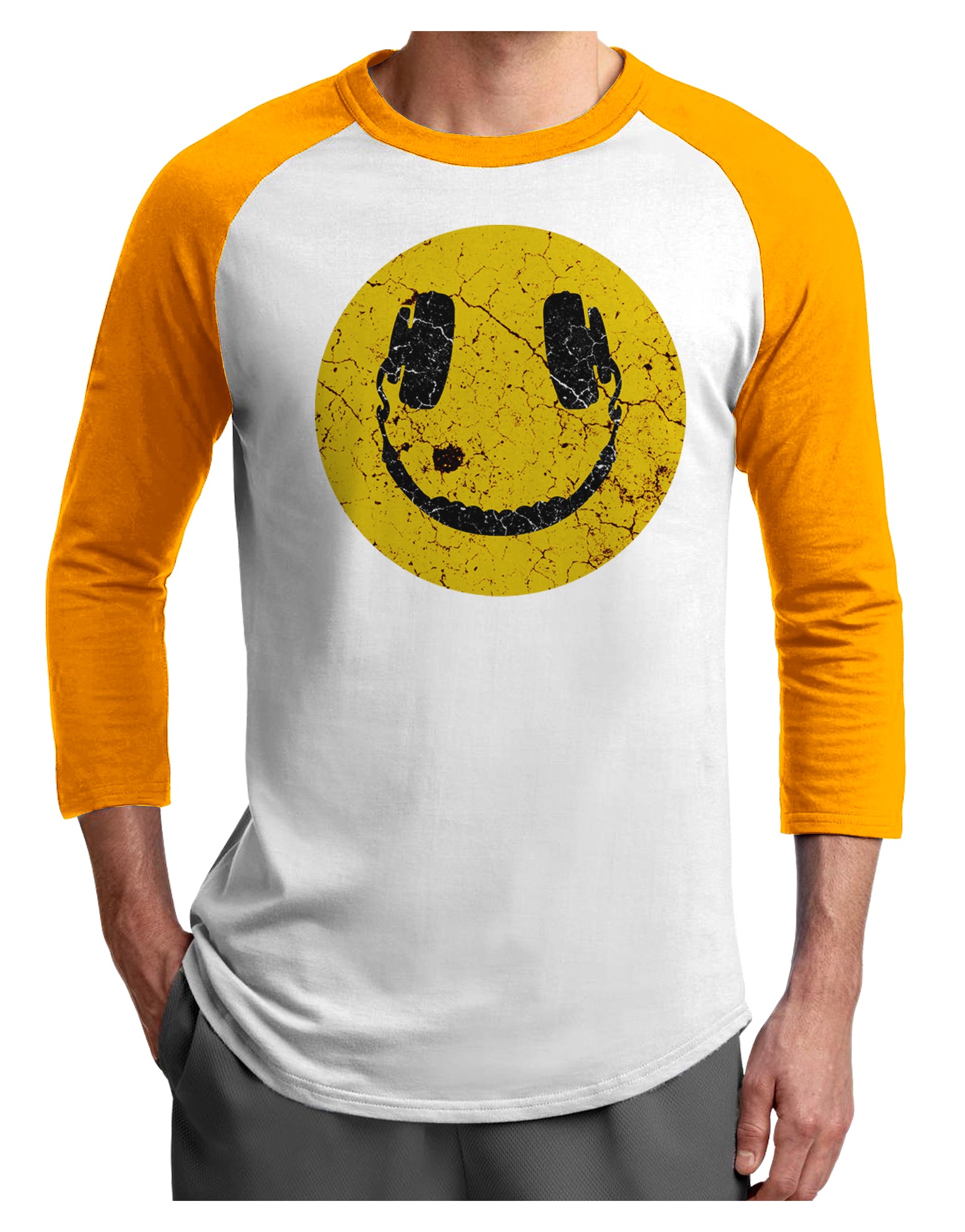 EDM Smiley Face Adult Raglan Shirt by TooLoud-TooLoud-White-Gold-X-Small-Davson Sales