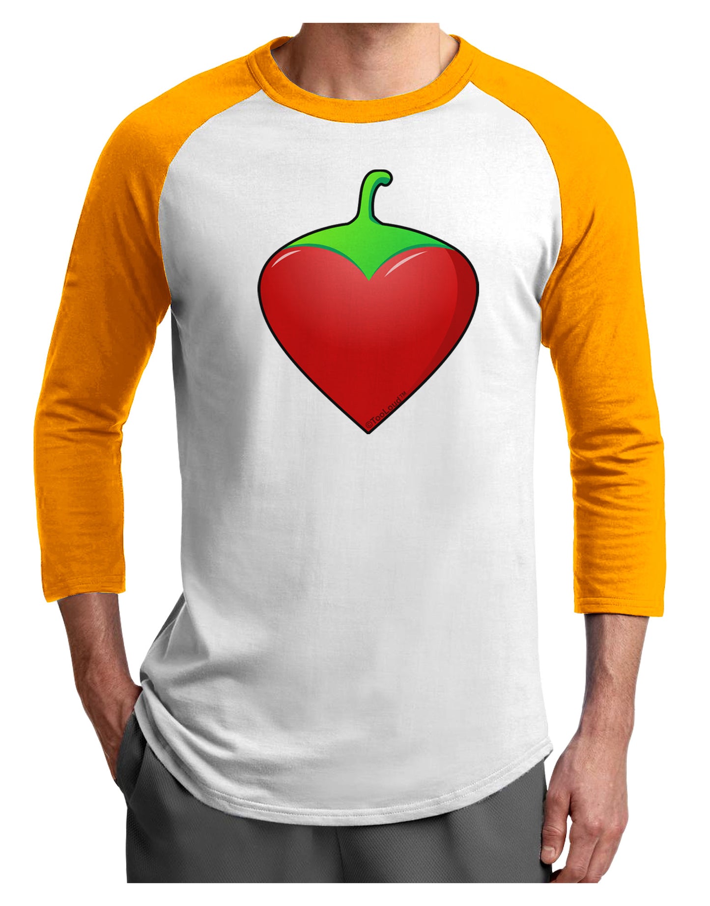 Chili Pepper Heart Adult Raglan Shirt-TooLoud-White-Gold-X-Small-Davson Sales