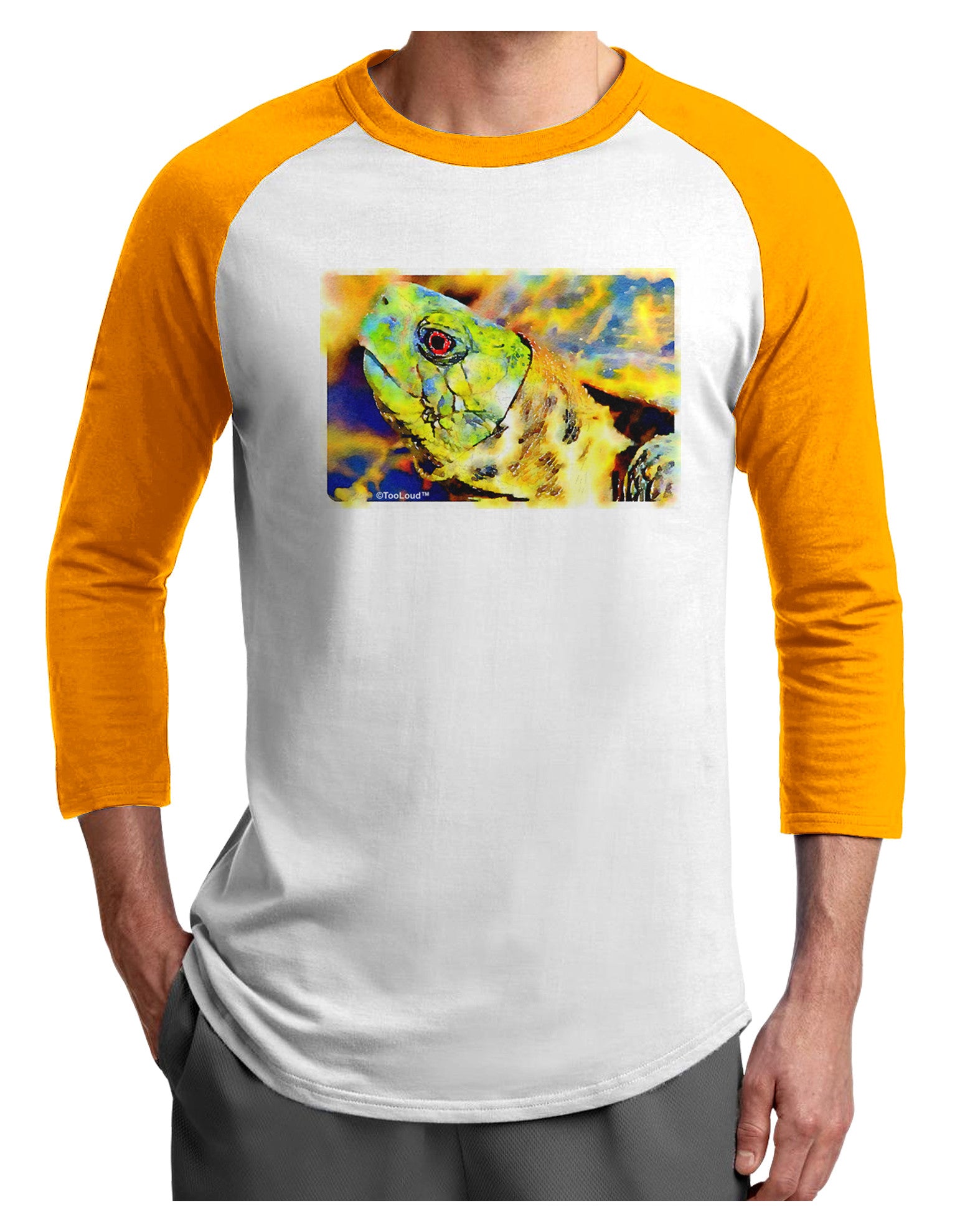 Menacing Turtle Watercolor Adult Raglan Shirt-Raglan Shirt-TooLoud-White-Gold-X-Small-Davson Sales