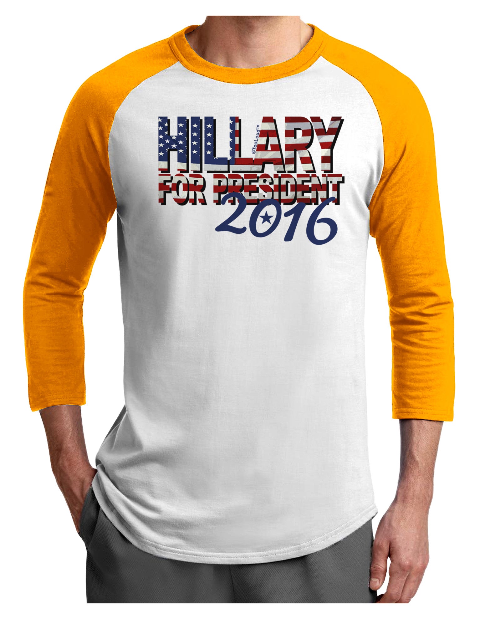 Hillary for President Flag Adult Raglan Shirt-Raglan Shirt-TooLoud-White-Gold-X-Small-Davson Sales
