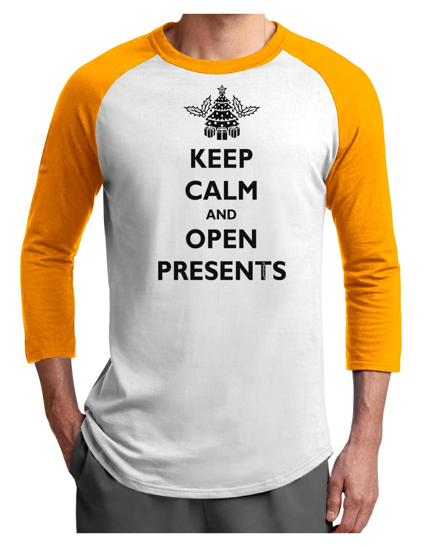 Keep Calm and Open Presents Christmas Adult Raglan Shirt-Raglan Shirt-TooLoud-White-Gold-X-Small-Davson Sales