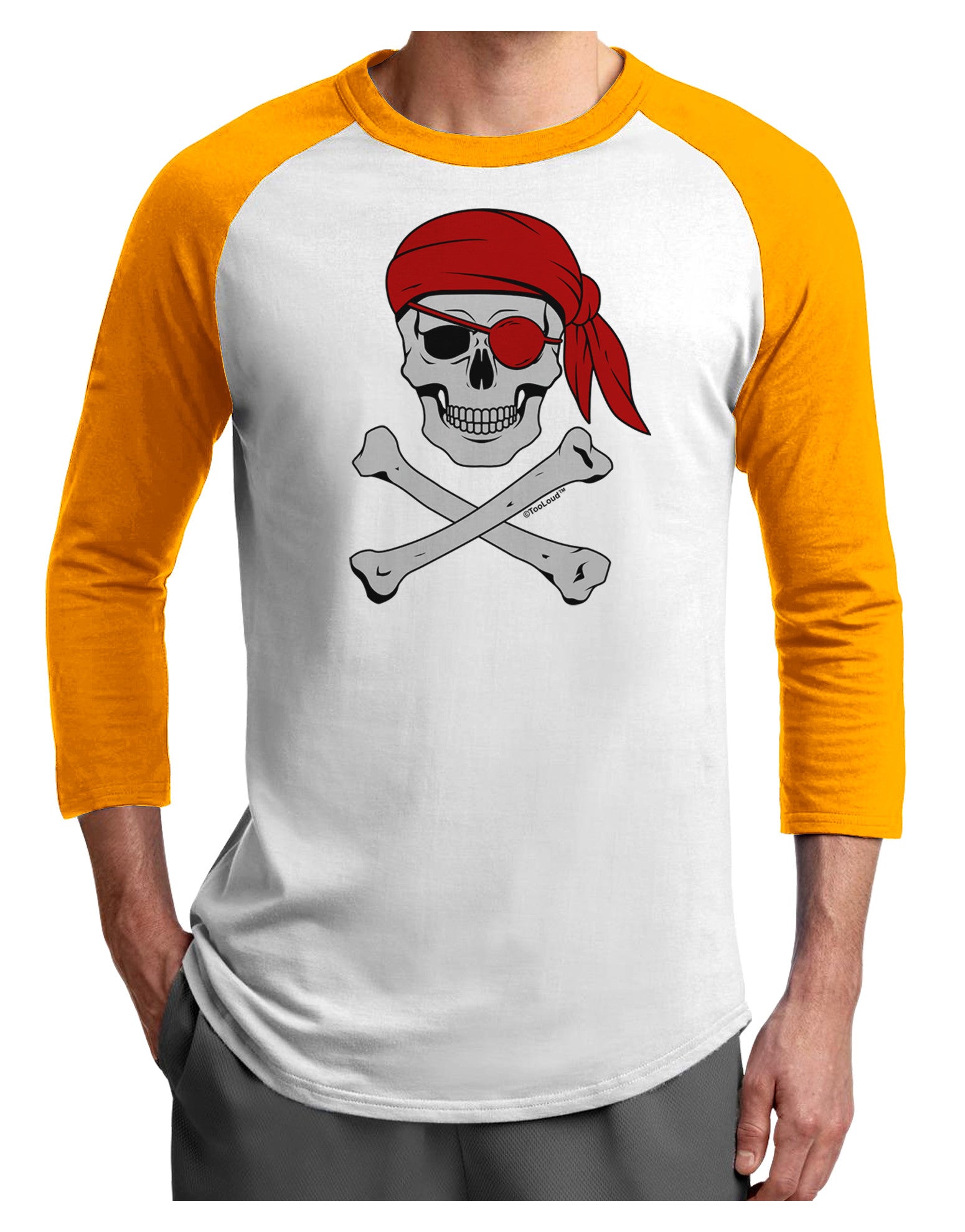 Pirate Skull Adult Raglan Shirt-Raglan Shirt-TooLoud-White-Gold-X-Small-Davson Sales