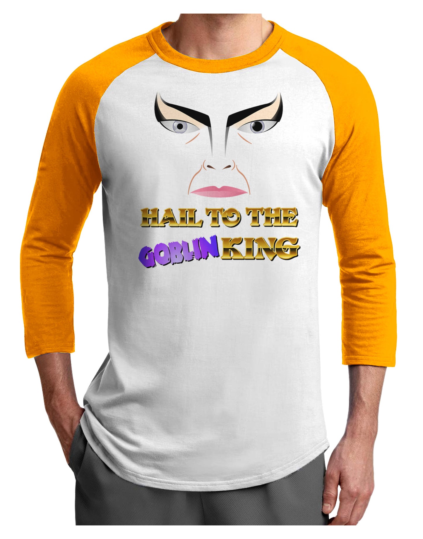 Hail to the Goblin King Adult Raglan Shirt-TooLoud-White-Gold-X-Small-Davson Sales