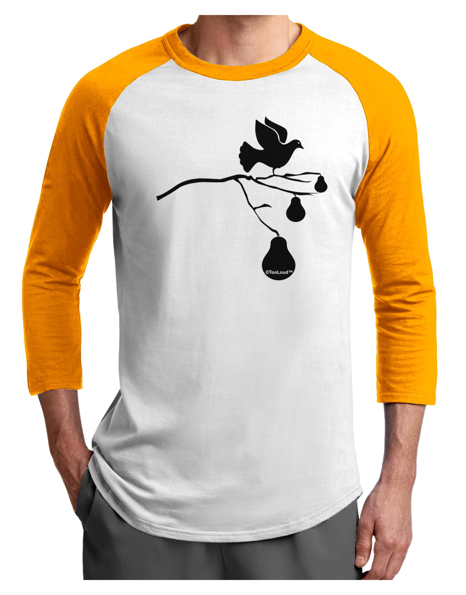 Partridge In A Pear Tree Adult Raglan Shirt-TooLoud-White-Gold-X-Small-Davson Sales