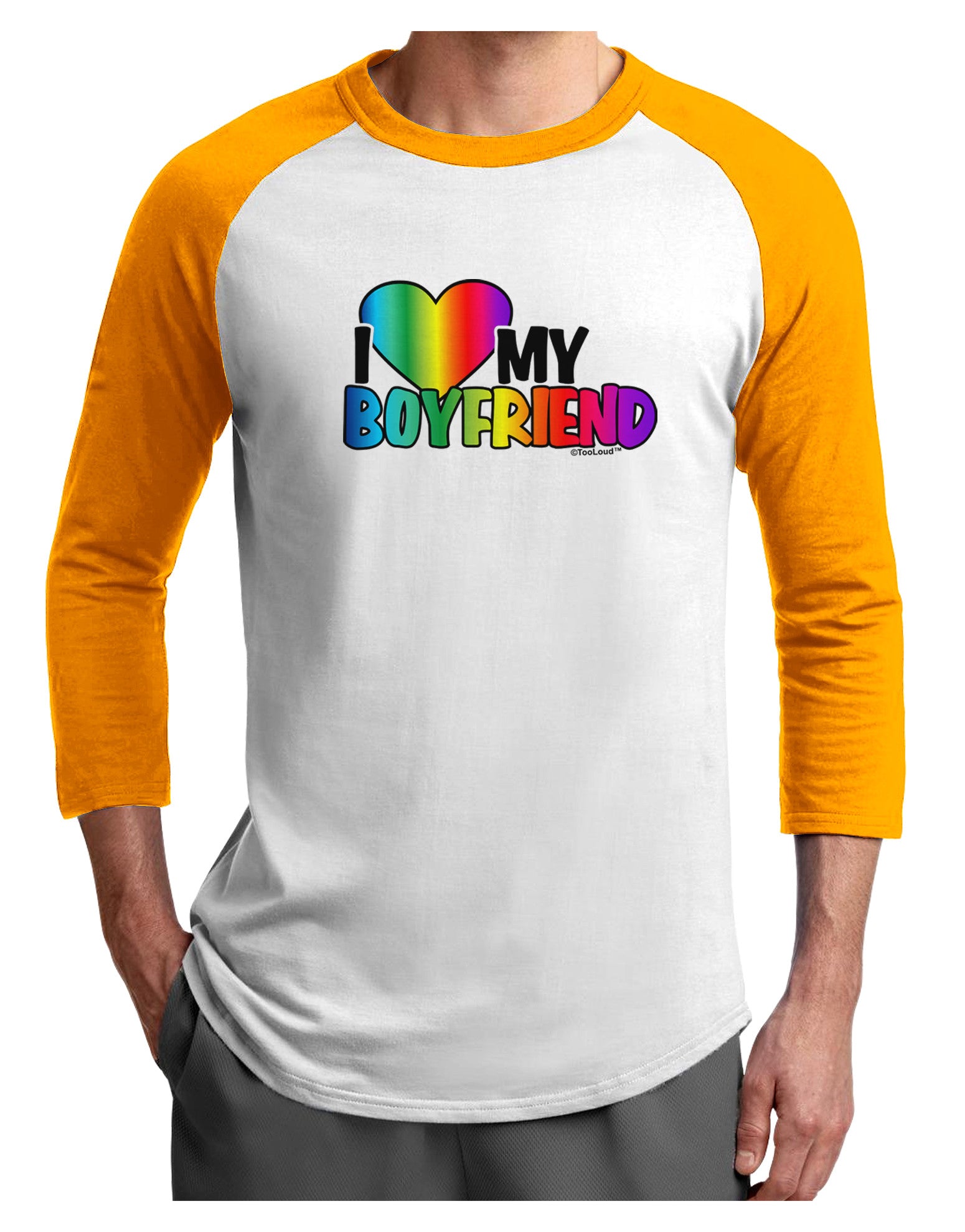 I Heart My Boyfriend - Rainbow Adult Raglan Shirt-Raglan Shirt-TooLoud-White-Gold-X-Small-Davson Sales