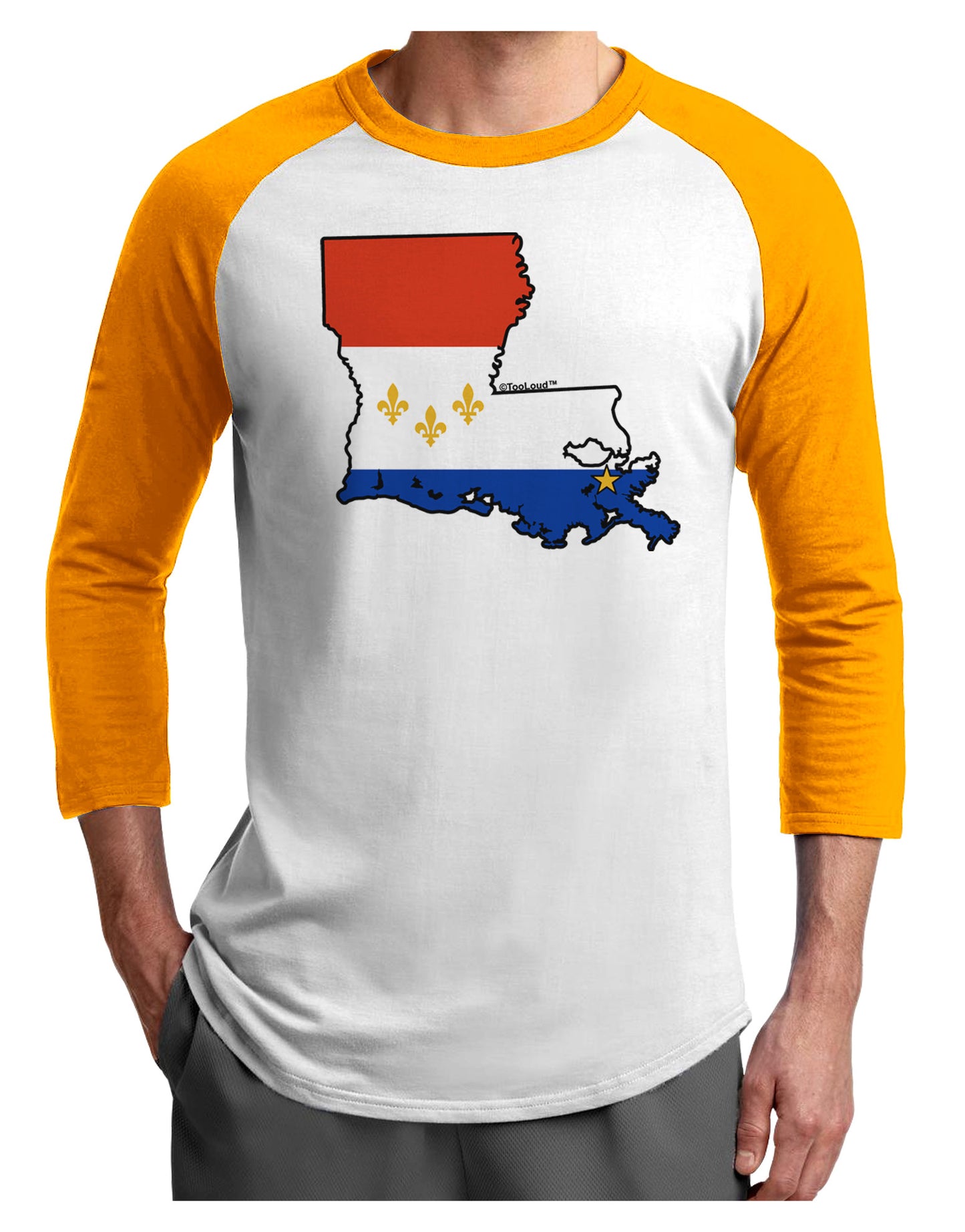 New Orleans Louisiana Flag Adult Raglan Shirt-TooLoud-White-Gold-X-Small-Davson Sales