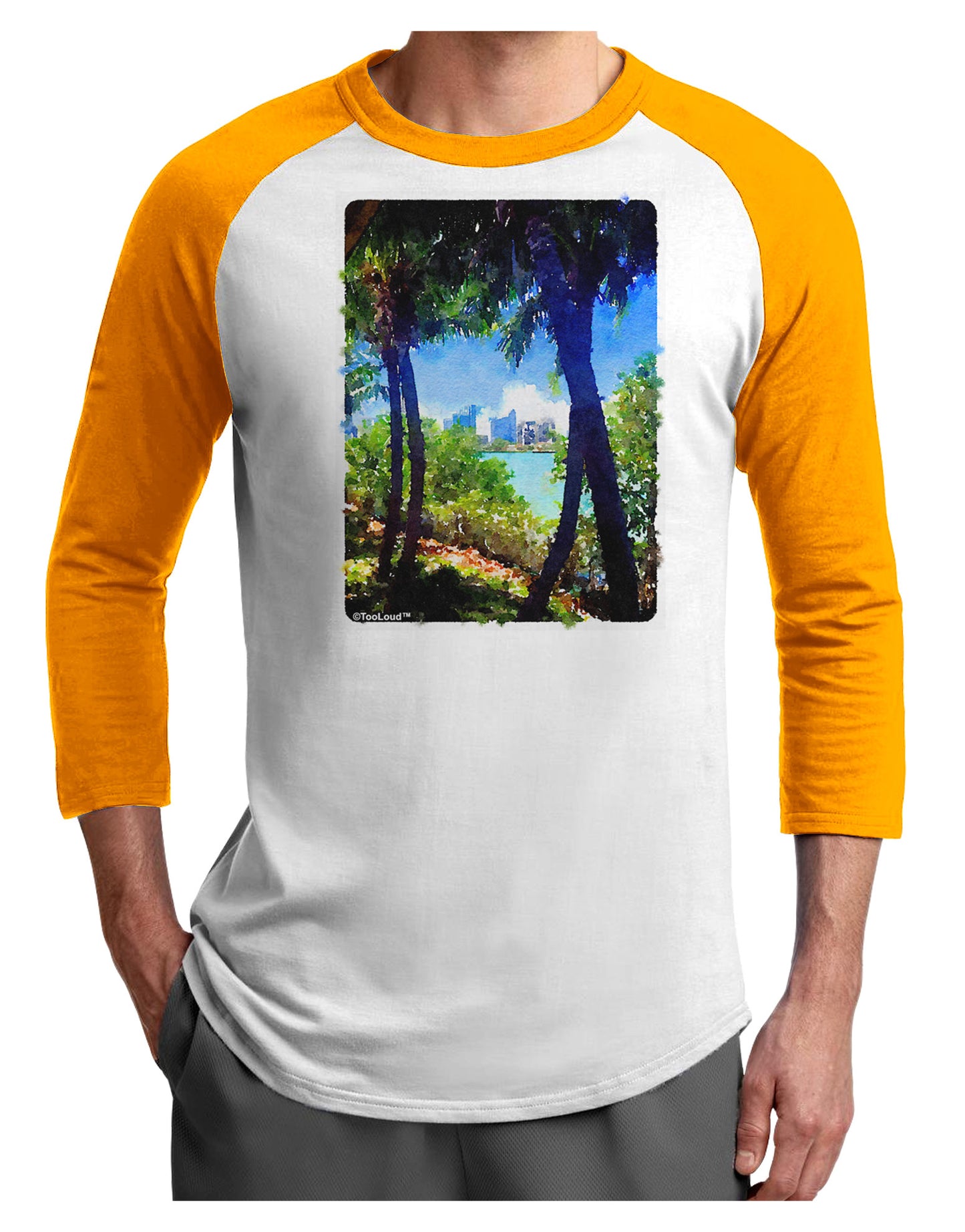 Tropical Skyline Adult Raglan Shirt-TooLoud-White-Gold-X-Small-Davson Sales