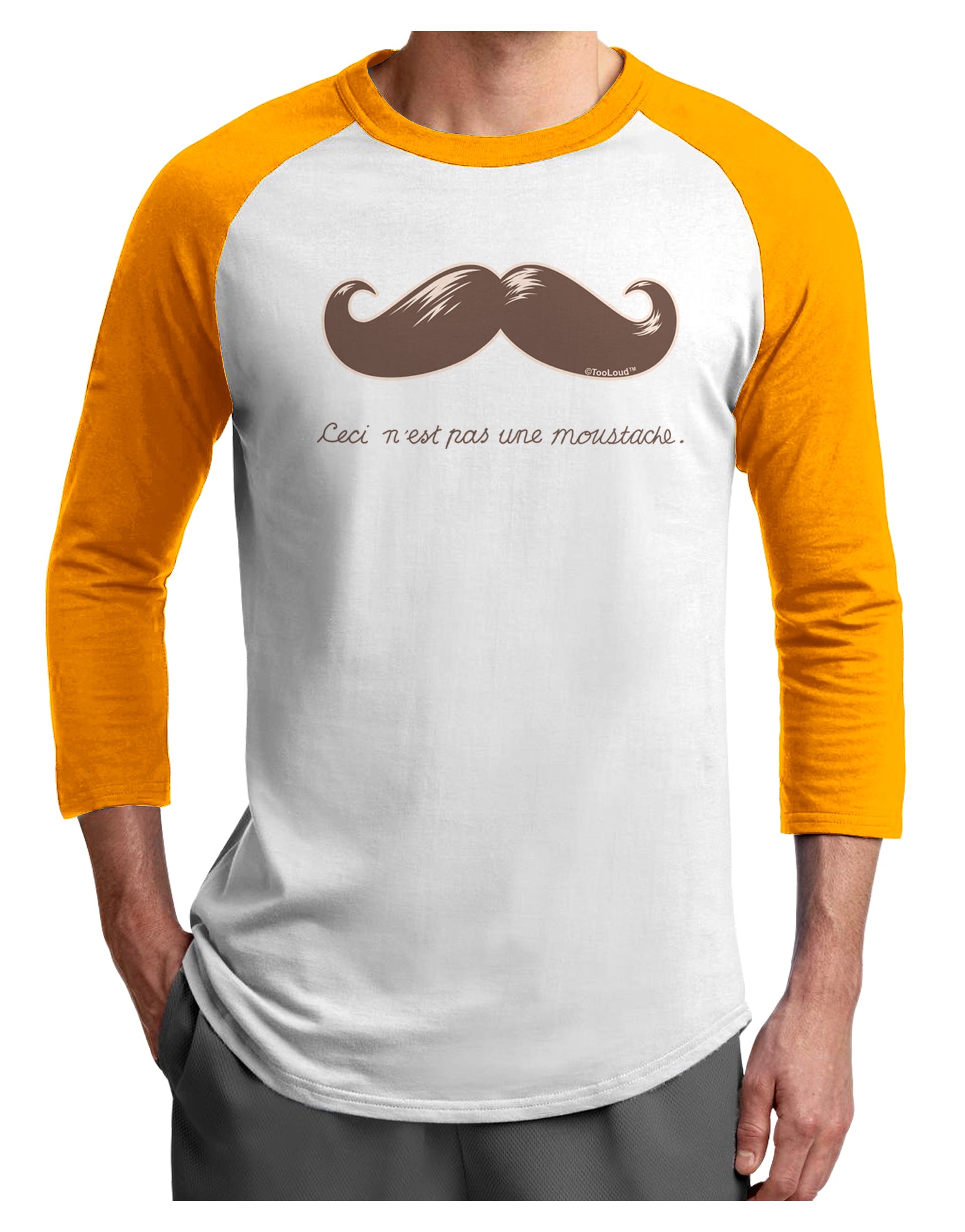 Ceci n'est pas une moustache Adult Raglan Shirt-Raglan Shirt-TooLoud-White-Gold-X-Small-Davson Sales