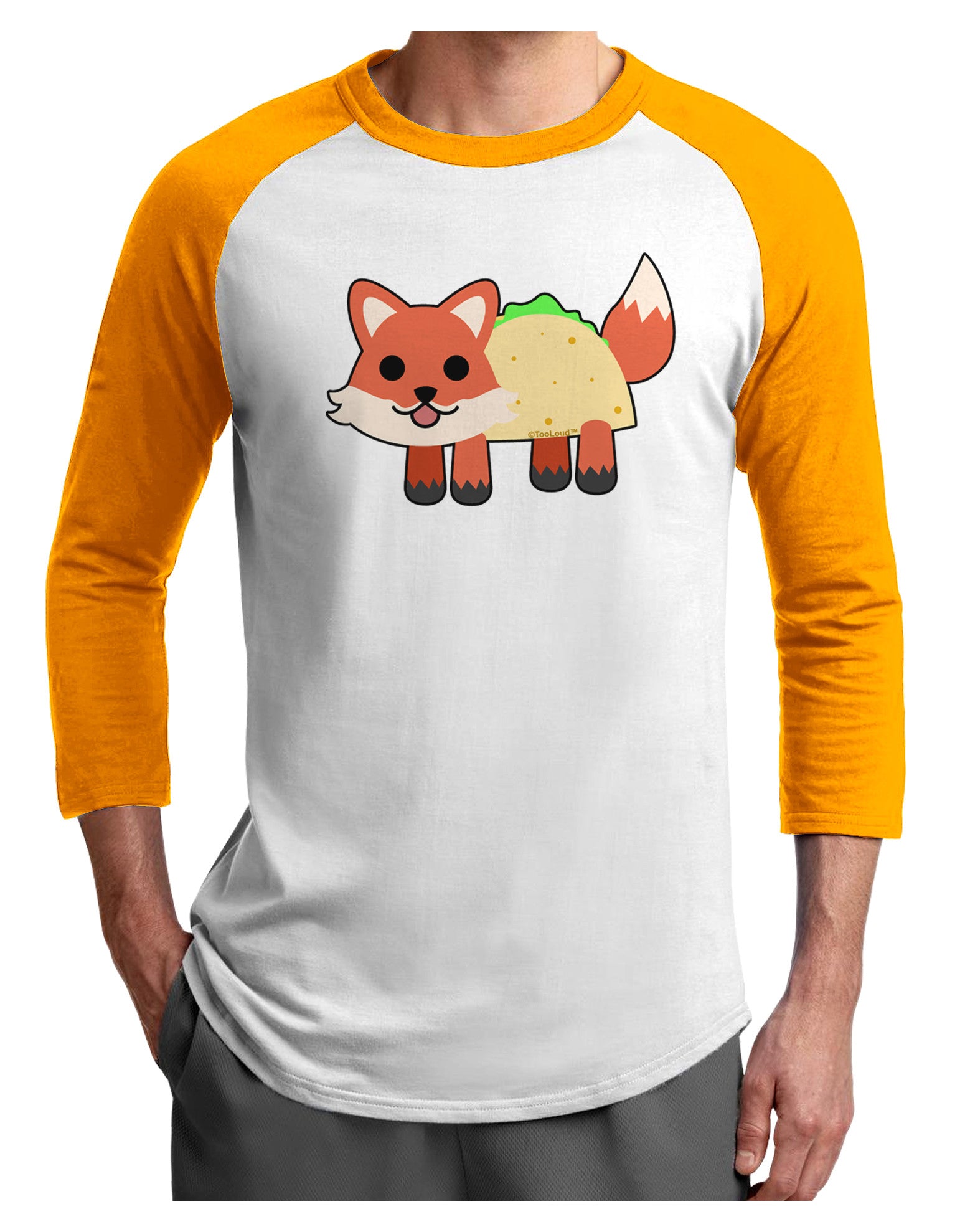 Cute Taco Fox Adult Raglan Shirt-TooLoud-White-Gold-X-Small-Davson Sales