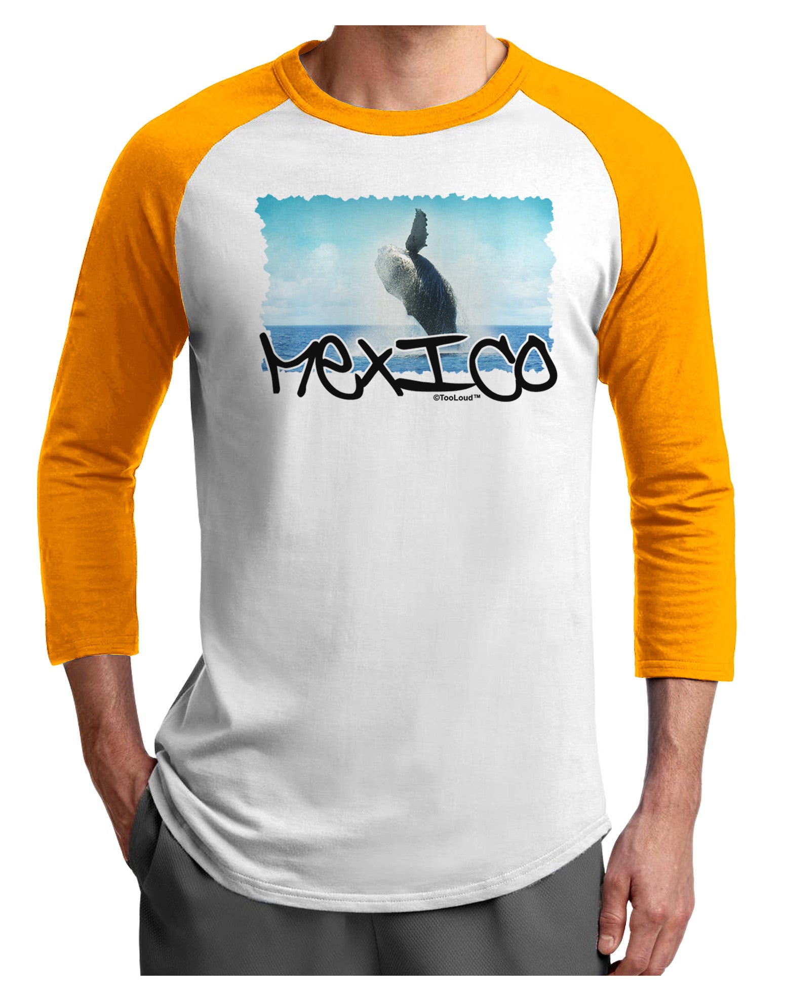 Mexico - Whale Watching Cut-out Adult Raglan Shirt-TooLoud-White-Gold-X-Small-Davson Sales