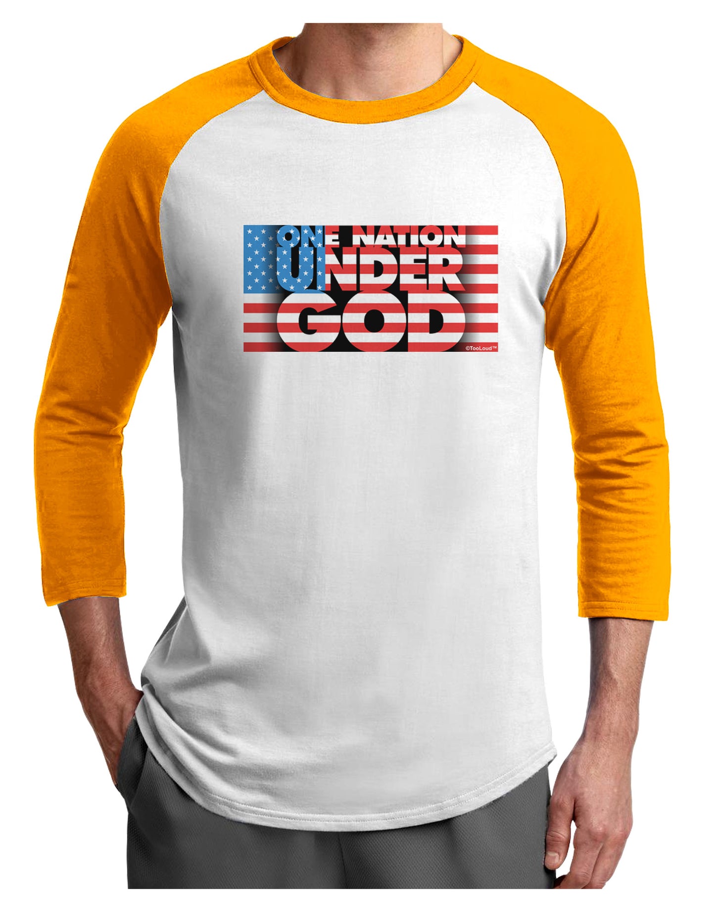 One Nation Under God Adult Raglan Shirt-Raglan Shirt-TooLoud-White-Gold-X-Small-Davson Sales