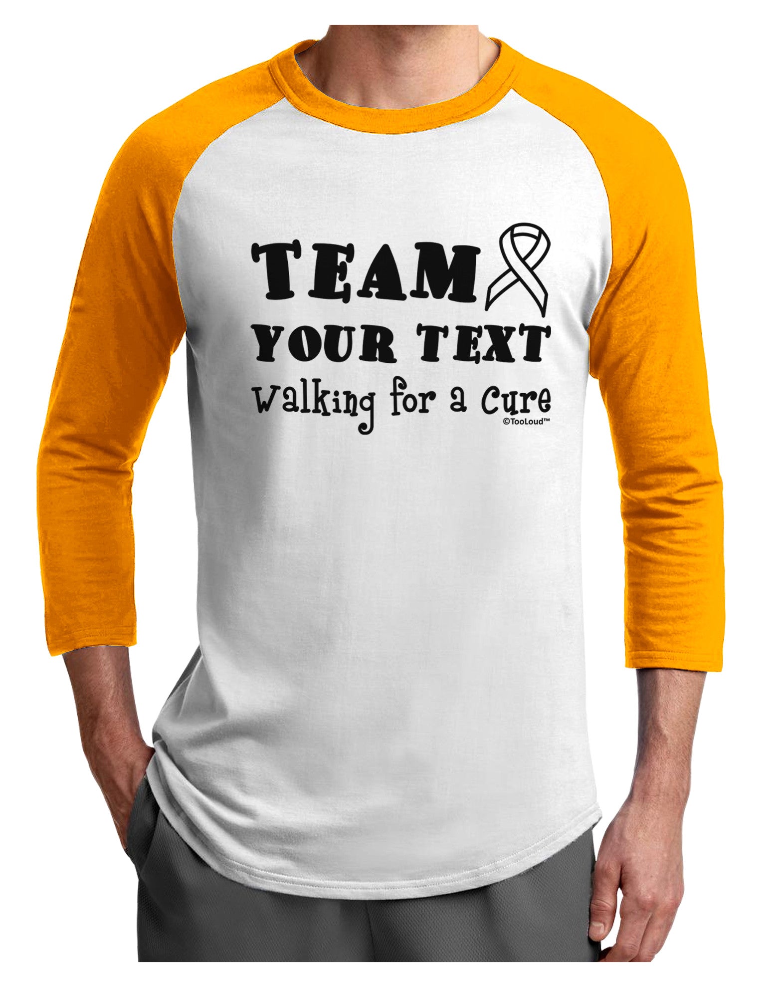 Personalized Team -Name- Walking for a Cure Adult Raglan Shirt-TooLoud-White-Gold-X-Small-Davson Sales