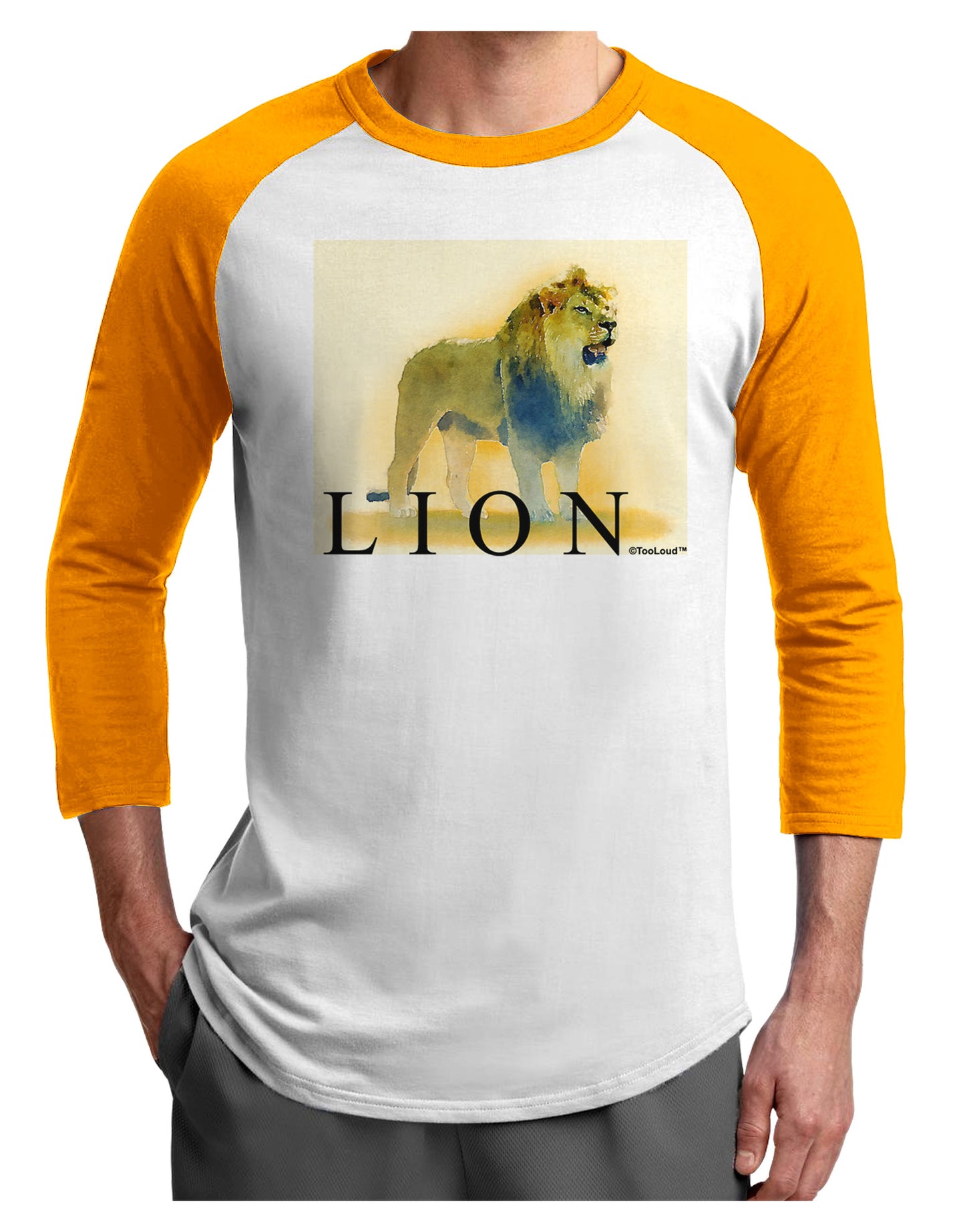 Lion Watercolor 1 Text Adult Raglan Shirt-TooLoud-White-Gold-X-Small-Davson Sales