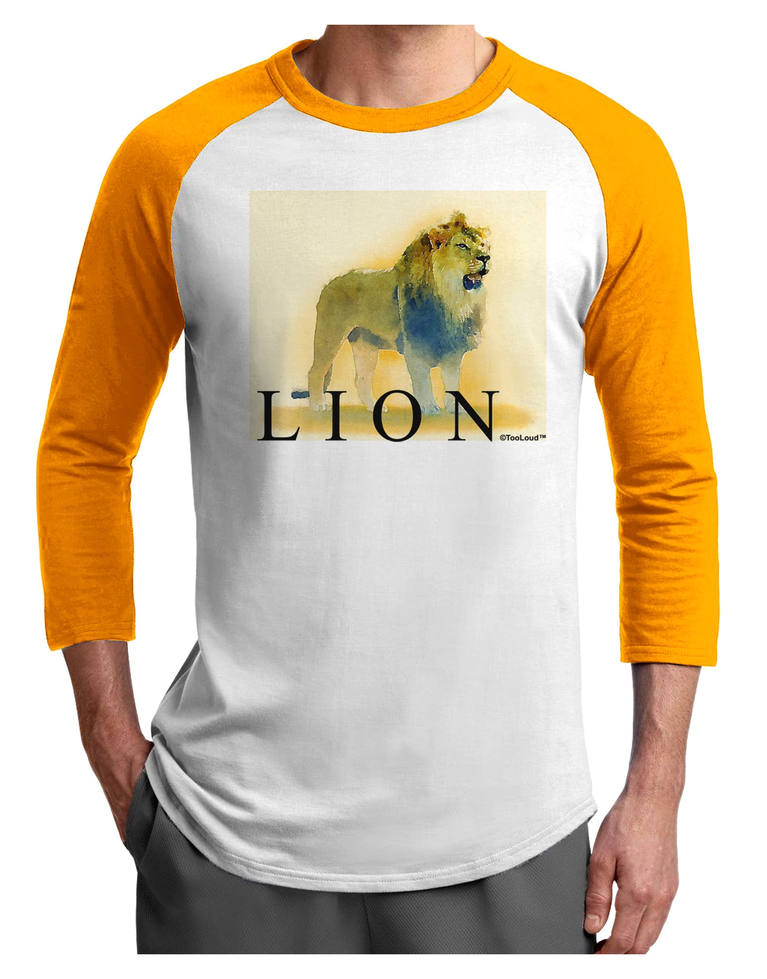 Lion Watercolor 1 Text Adult Raglan Shirt-TooLoud-White-Gold-X-Small-Davson Sales