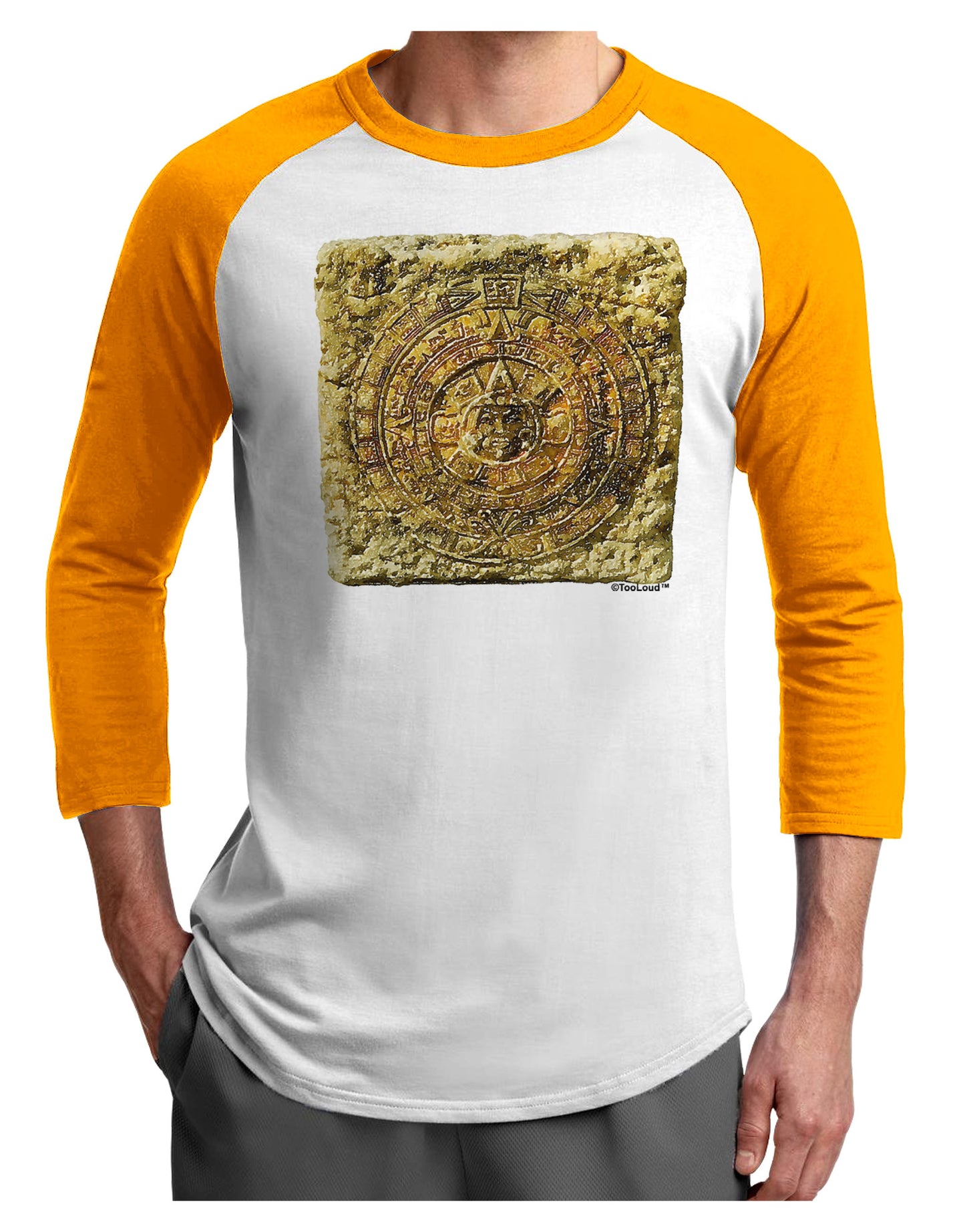Stone Carving Sepia Adult Raglan Shirt-TooLoud-White-Gold-X-Small-Davson Sales