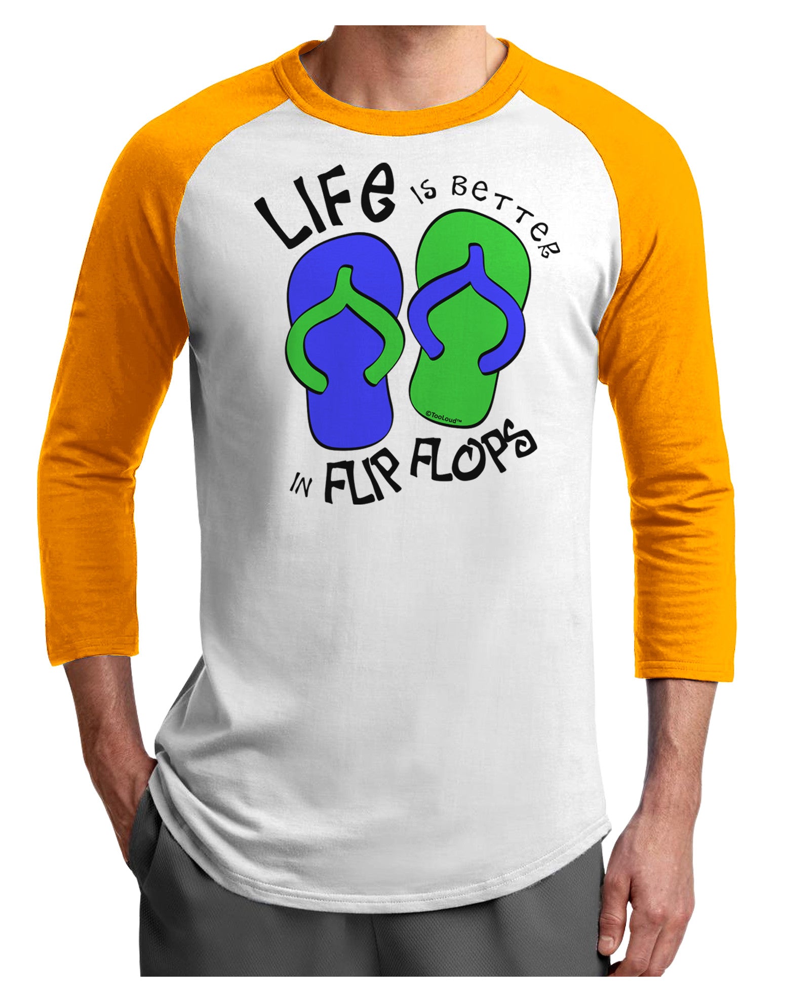 Life is Better in Flip Flops - Blue and Green Adult Raglan Shirt-TooLoud-White-Gold-X-Small-Davson Sales