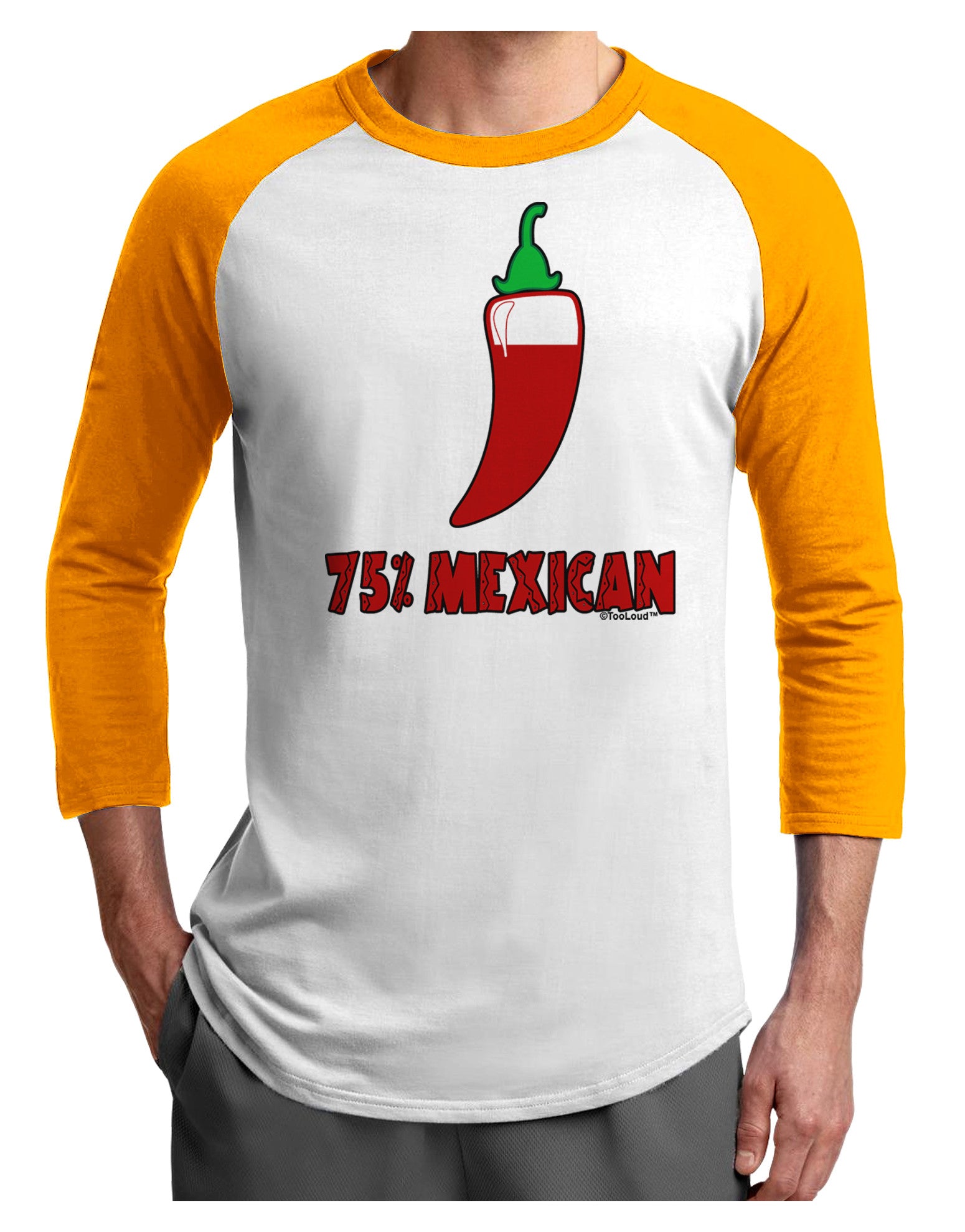 Seventy-Five Percent Mexican Adult Raglan Shirt-TooLoud-White-Gold-X-Small-Davson Sales