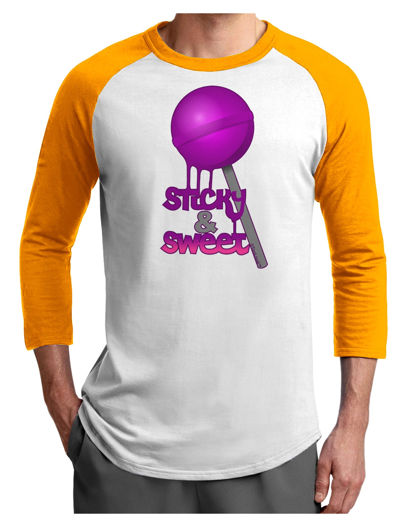 Sticky & Sweet Lollipop Adult Raglan Shirt-Raglan Shirt-TooLoud-White-Gold-X-Small-Davson Sales