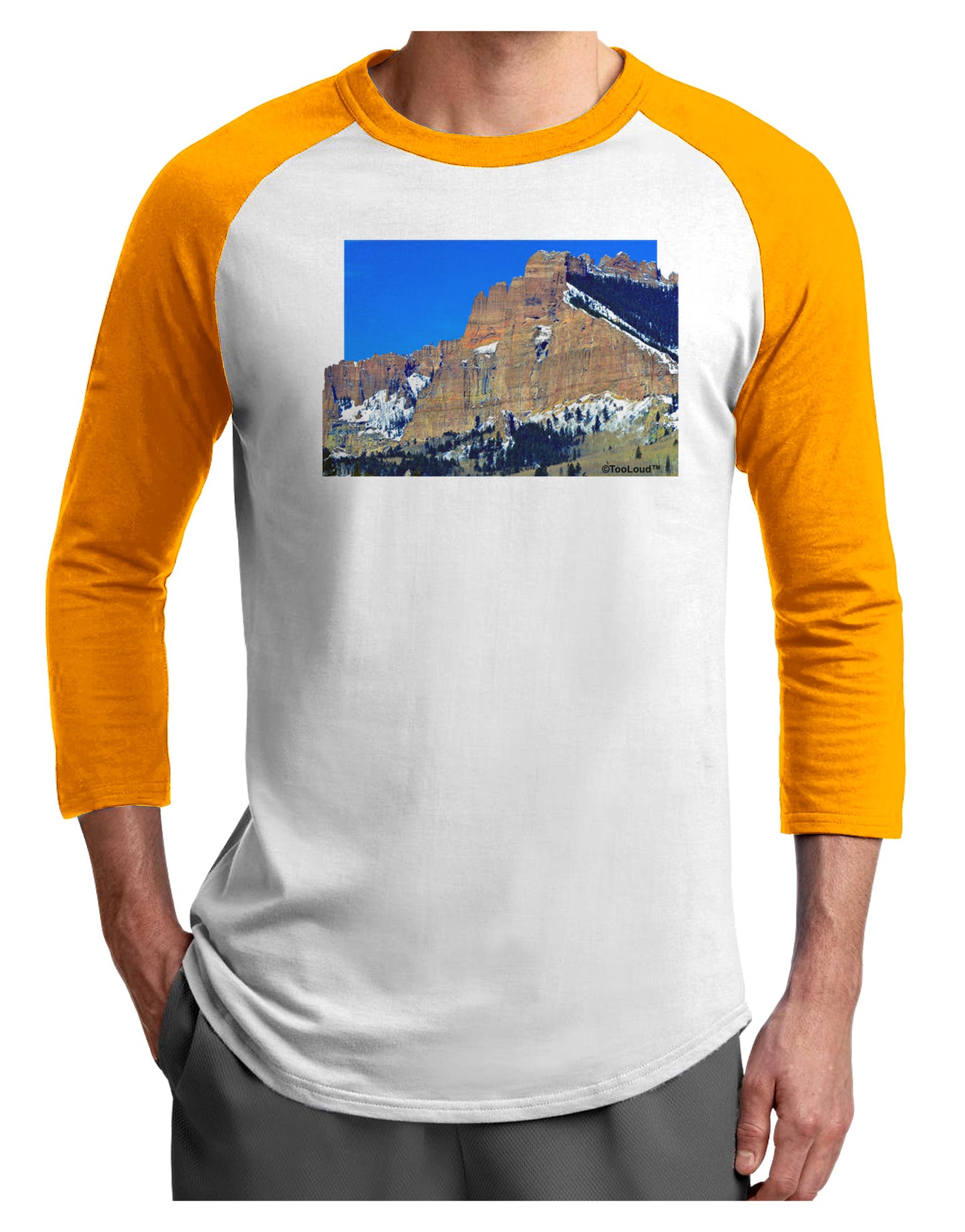 Colorado Snowy Mountains Cutout Adult Raglan Shirt-Raglan Shirt-TooLoud-White-Gold-X-Small-Davson Sales