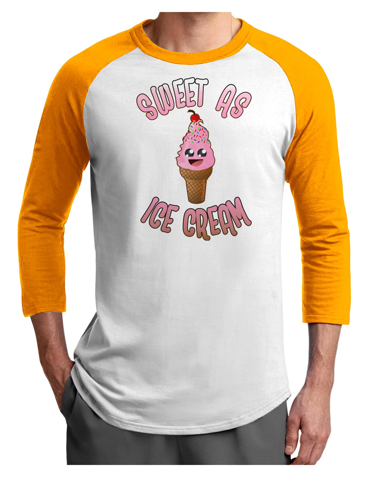 Cute Ice Cream Cone - Sweet As Ice Cream Adult Raglan Shirt-Raglan Shirt-TooLoud-White-Gold-X-Small-Davson Sales