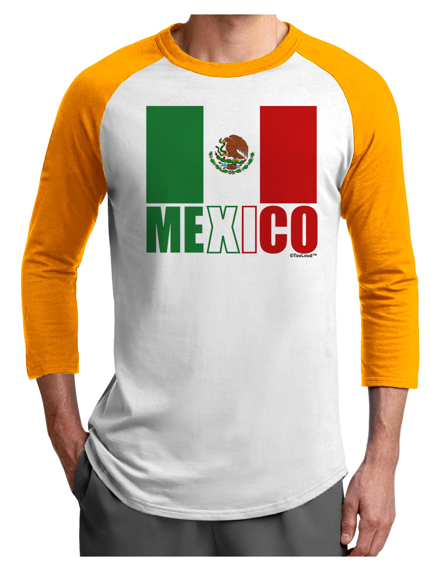 Mexican Flag - Mexico Text Adult Raglan Shirt by TooLoud-TooLoud-White-Gold-X-Small-Davson Sales