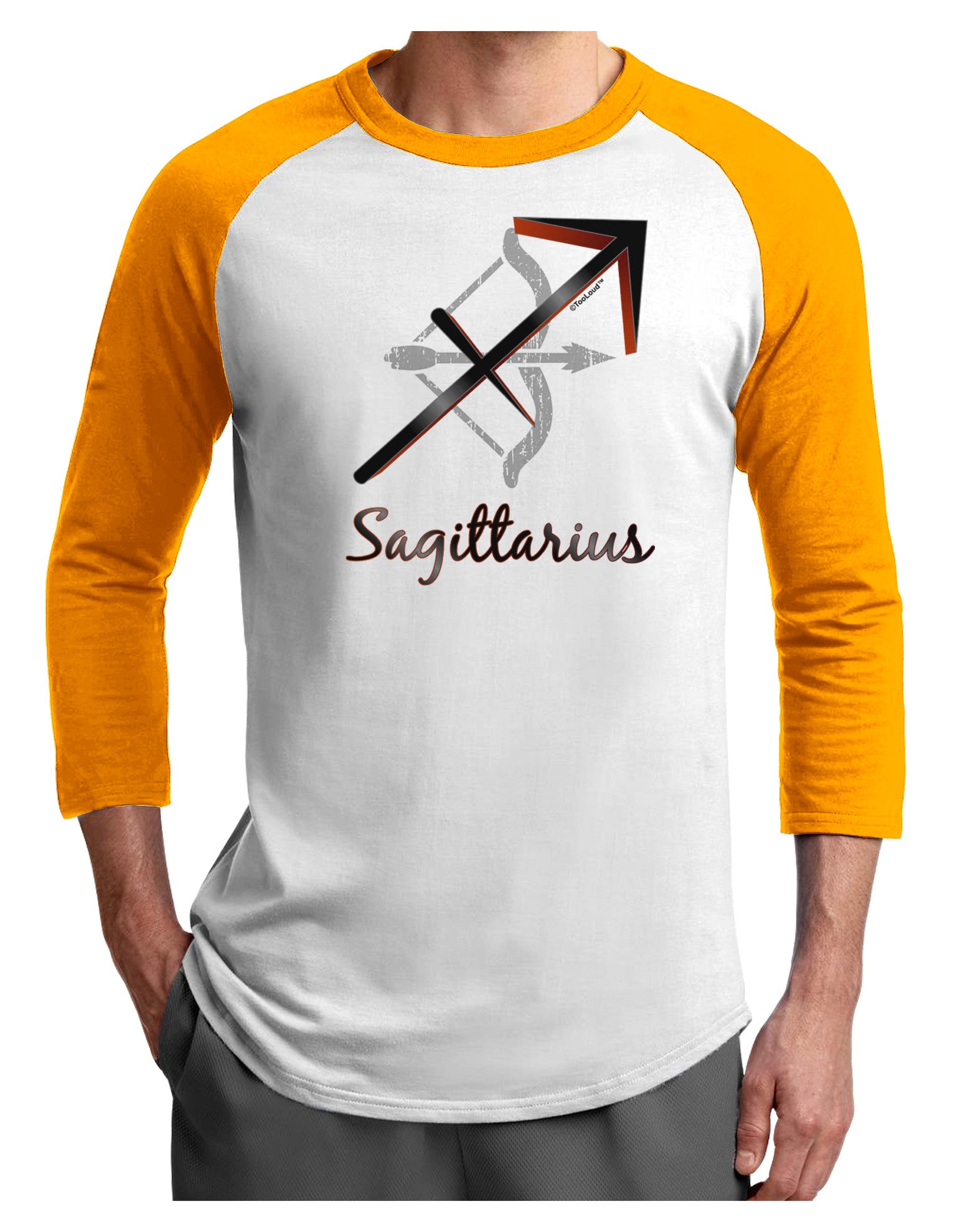 Sagittarius Symbol Adult Raglan Shirt-TooLoud-White-Gold-X-Small-Davson Sales