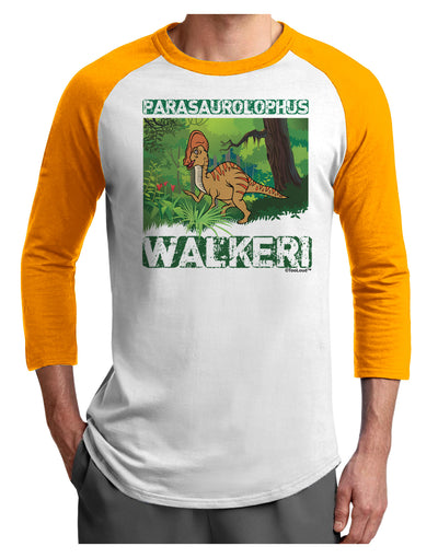 Parasaurolophus Walkeri - With Name Adult Raglan Shirt-TooLoud-White-Gold-X-Small-Davson Sales