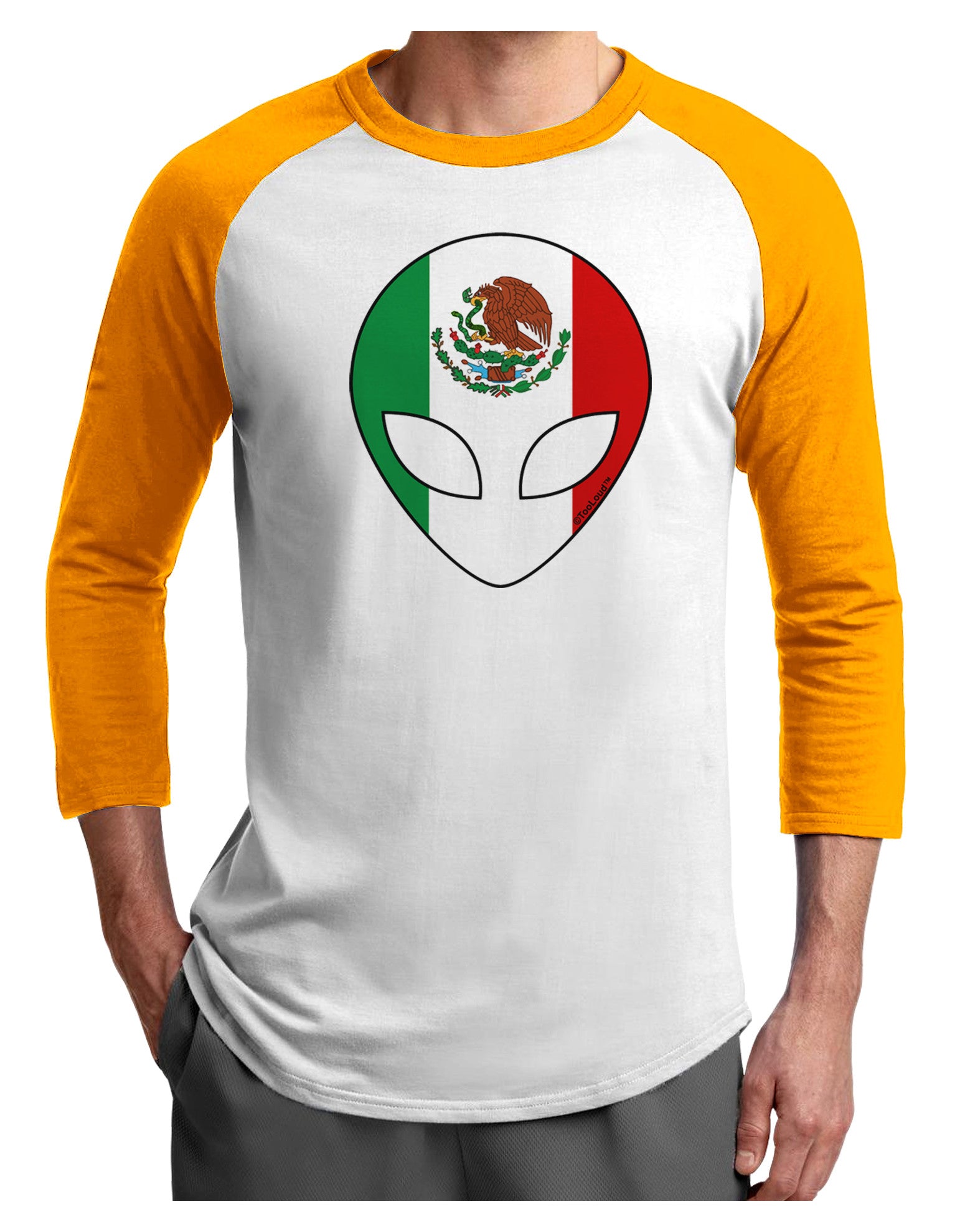 Mexican Flag Extraterrestrial Adult Raglan Shirt-Raglan Shirt-TooLoud-White-Gold-X-Small-Davson Sales