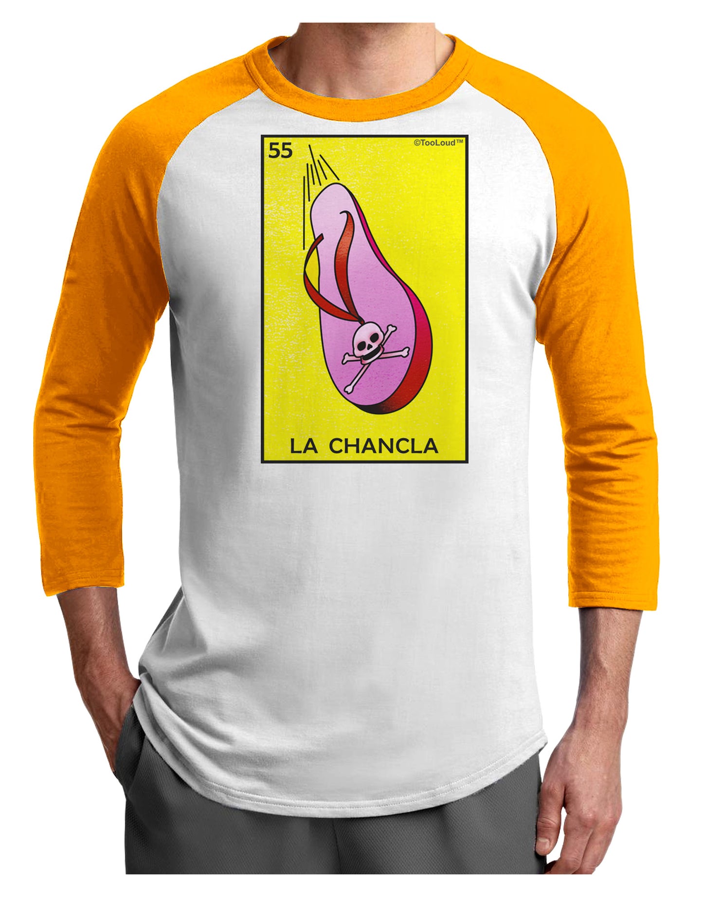 La Chancla Loteria Solid Adult Raglan Shirt by-Raglan Shirt-TooLoud-White-Gold-X-Small-Davson Sales