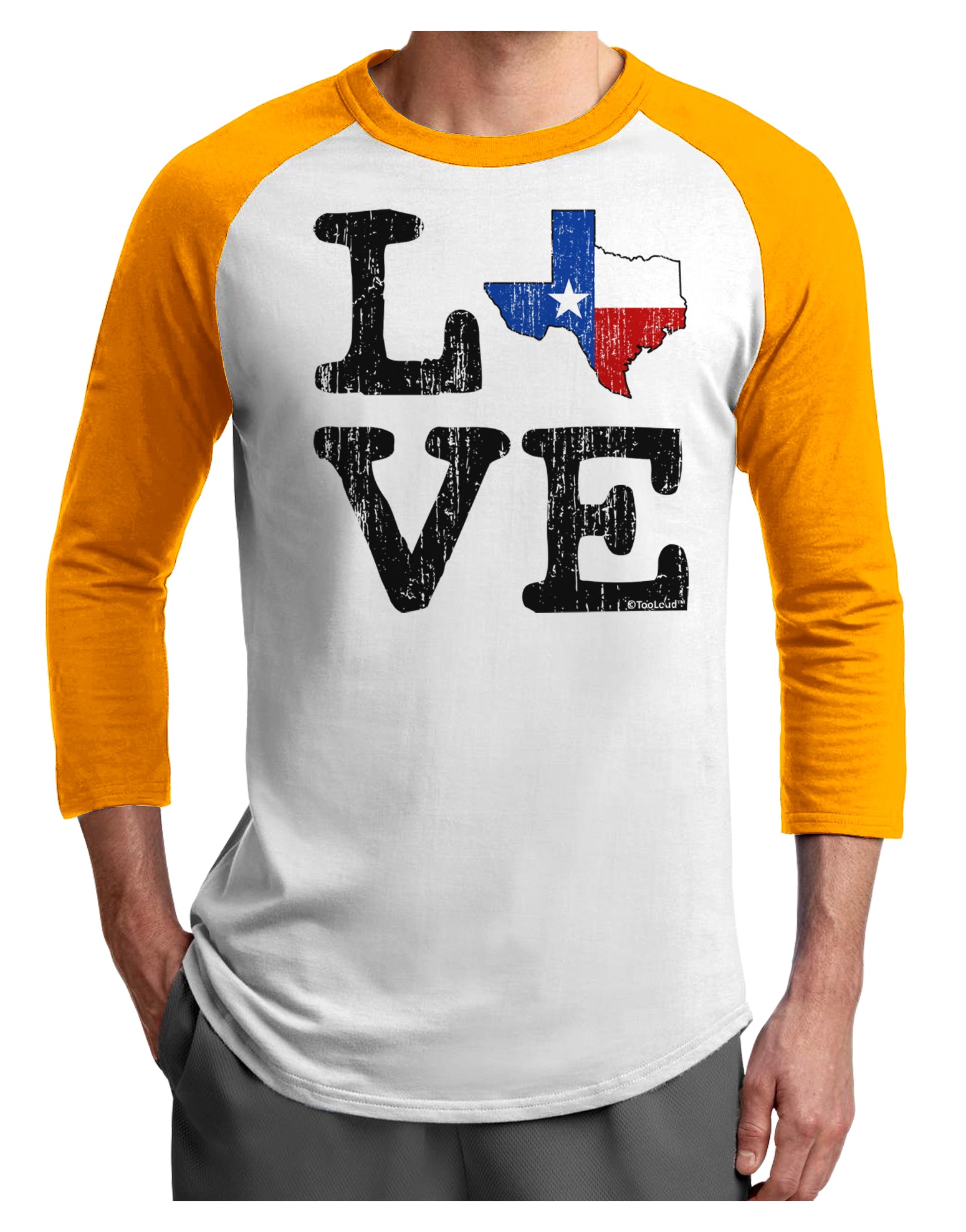 Texas Love Distressed Design Adult Raglan Shirt by TooLoud-TooLoud-White-Gold-X-Small-Davson Sales