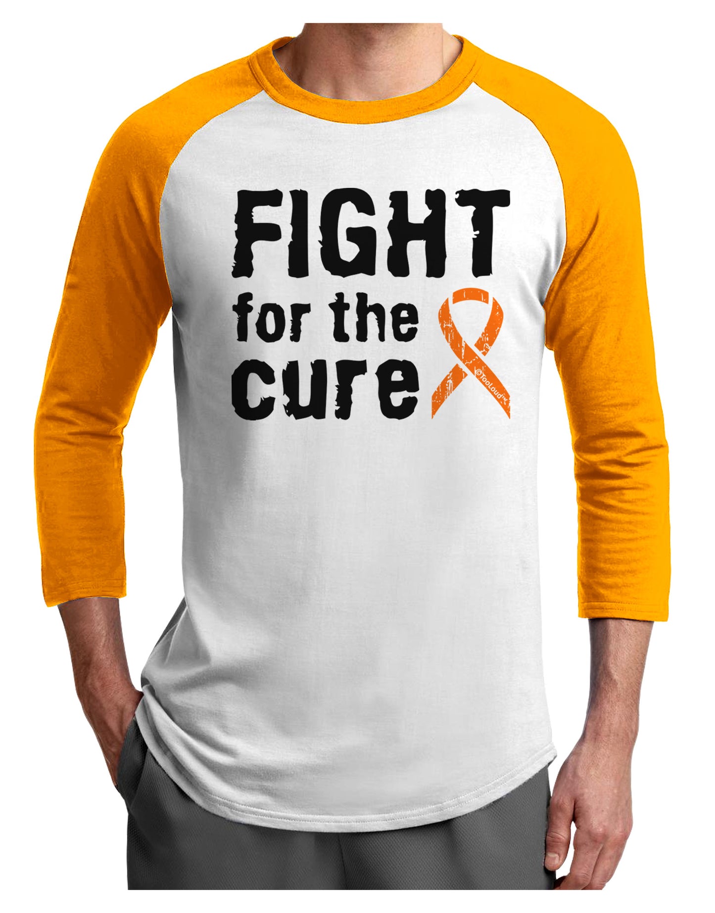 Fight for the Cure - Orange Ribbon Leukemia Adult Raglan Shirt-TooLoud-White-Gold-X-Small-Davson Sales