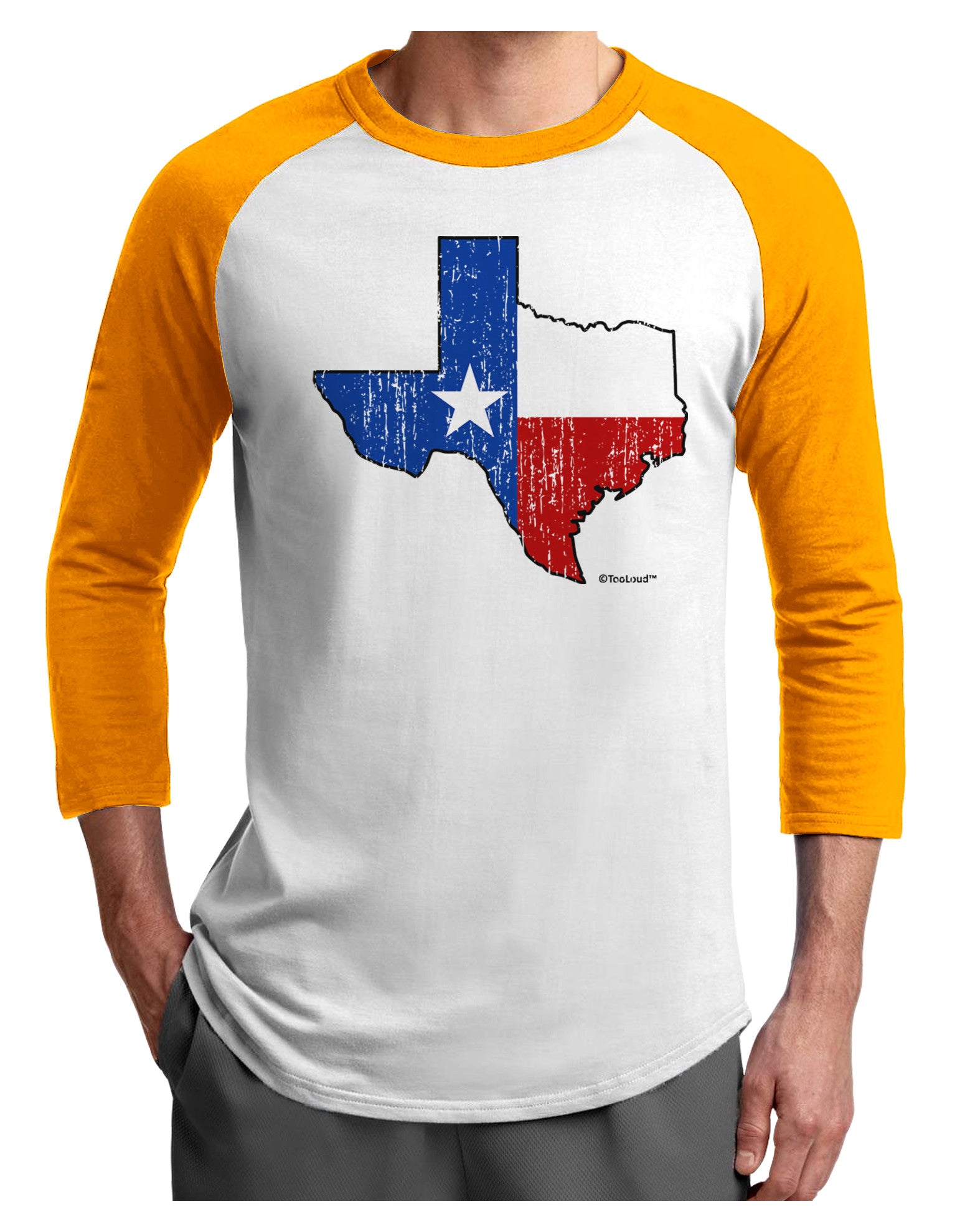 State of Texas Flag Design - Distressed Adult Raglan Shirt-Raglan Shirt-TooLoud-White-Gold-X-Small-Davson Sales