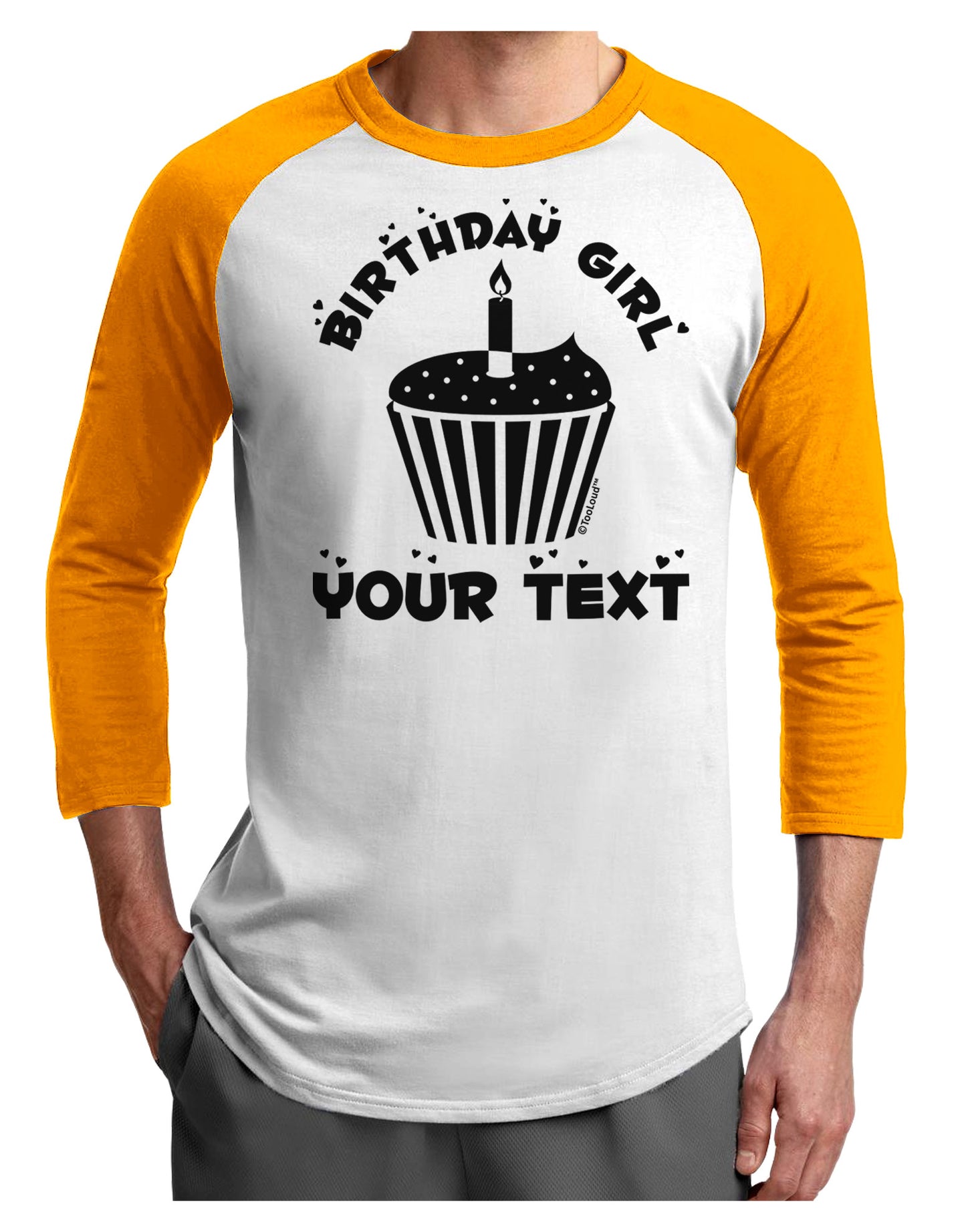 Personalized Birthday Girl Cupcake -Customizable- Name Adult Raglan Shirt-TooLoud-White-Gold-X-Small-Davson Sales