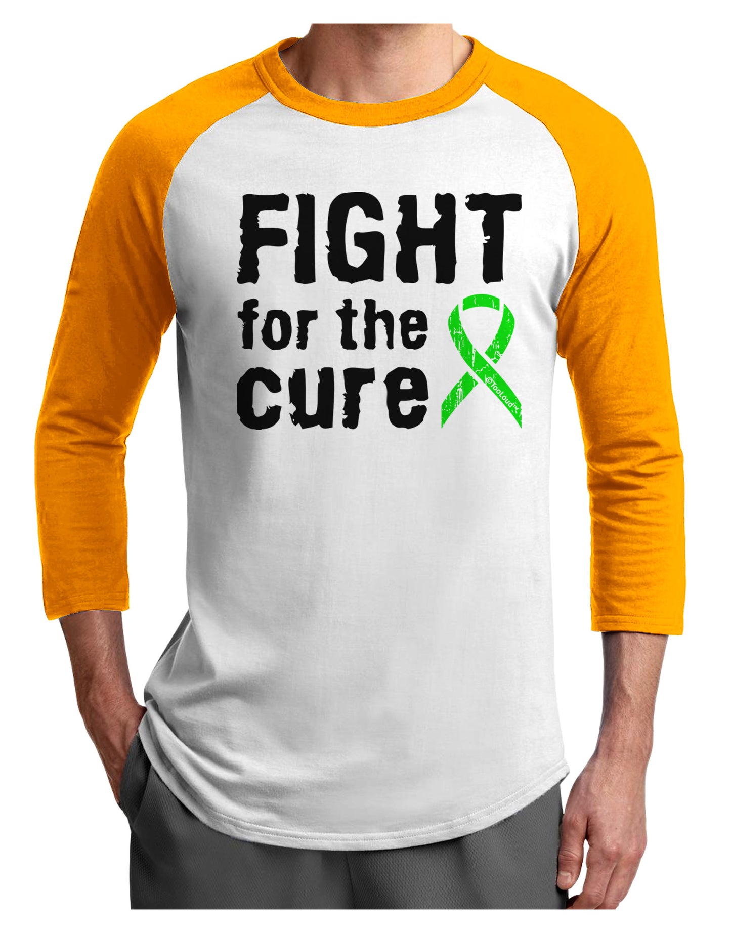 Fight for the Cure - Lime Green Ribbon Lyme Disease Adult Raglan Shirt-TooLoud-White-Gold-X-Small-Davson Sales