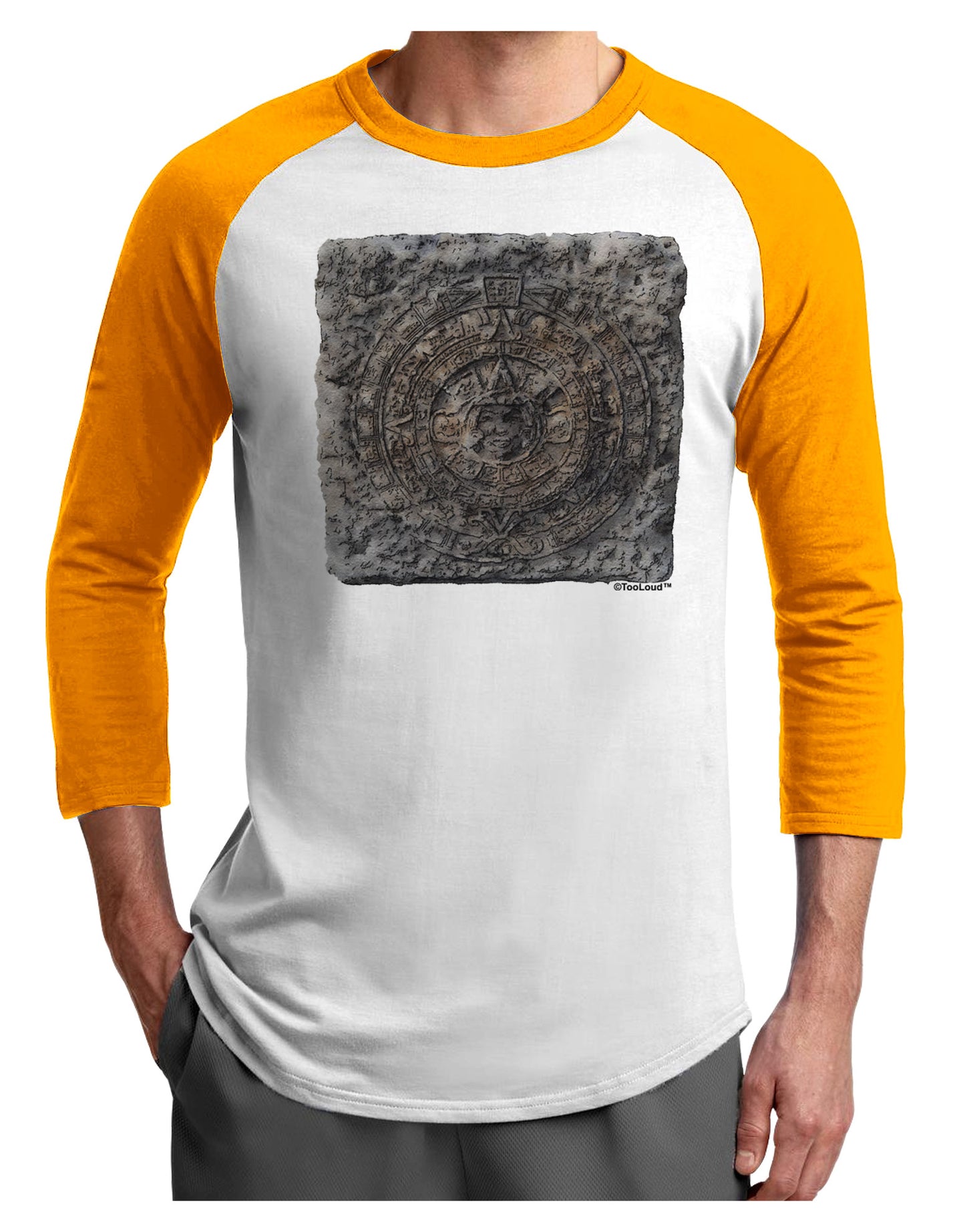 Stone Carving Watercolor Adult Raglan Shirt-TooLoud-White-Gold-X-Small-Davson Sales