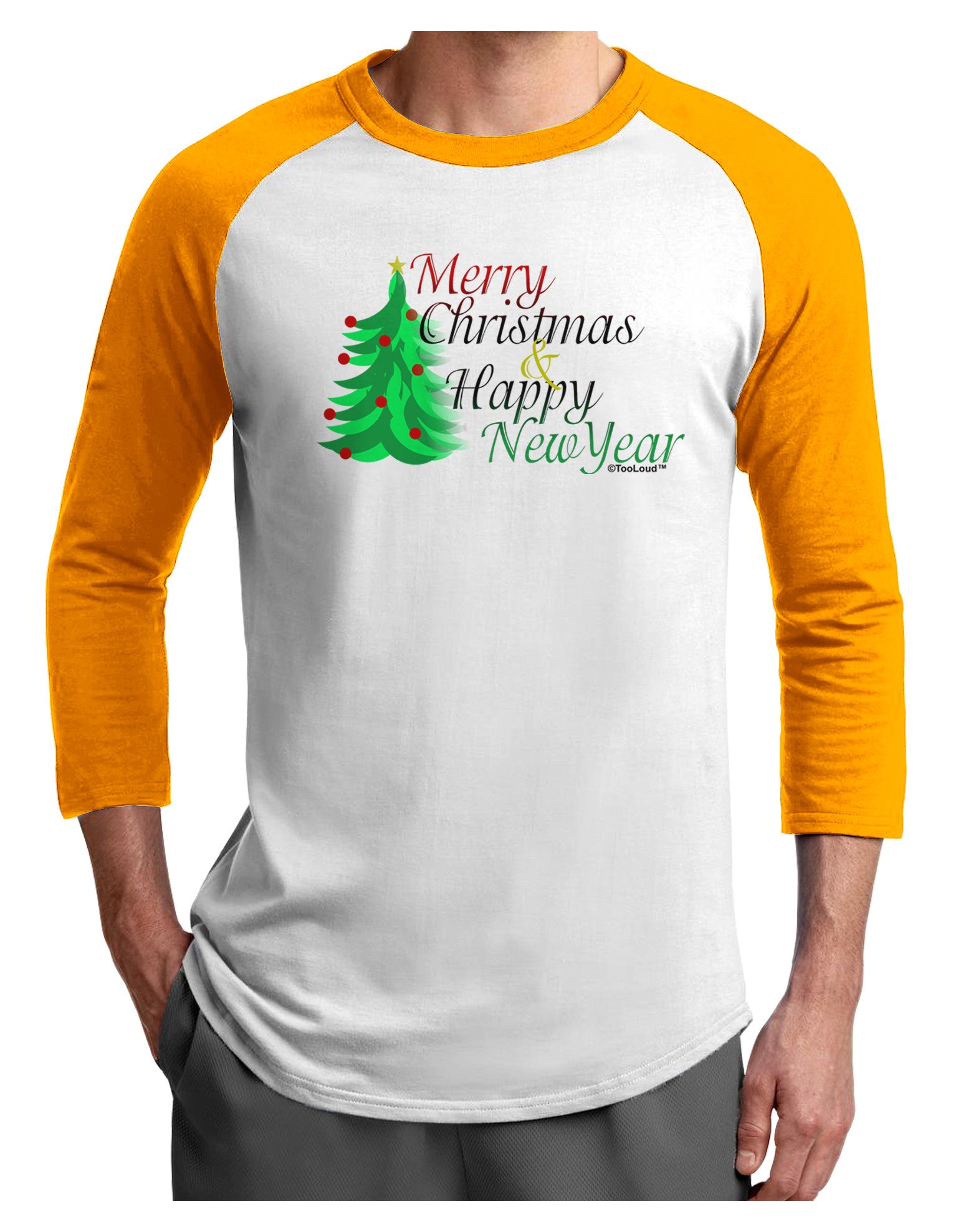 Merry Christmas & Happy New Year Adult Raglan Shirt-Raglan Shirt-TooLoud-White-Gold-X-Small-Davson Sales