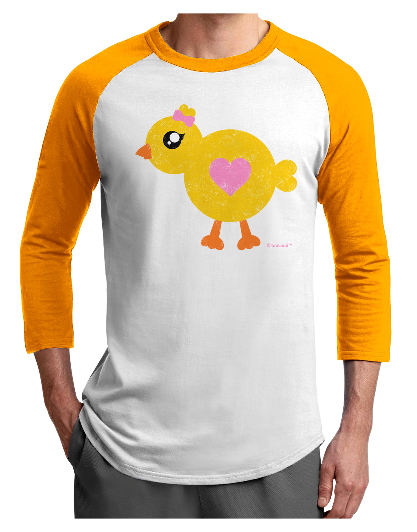 Cute Chick with Bow - Crayon Style Drawing Adult Raglan Shirt by TooLoud-TooLoud-White-Gold-X-Small-Davson Sales