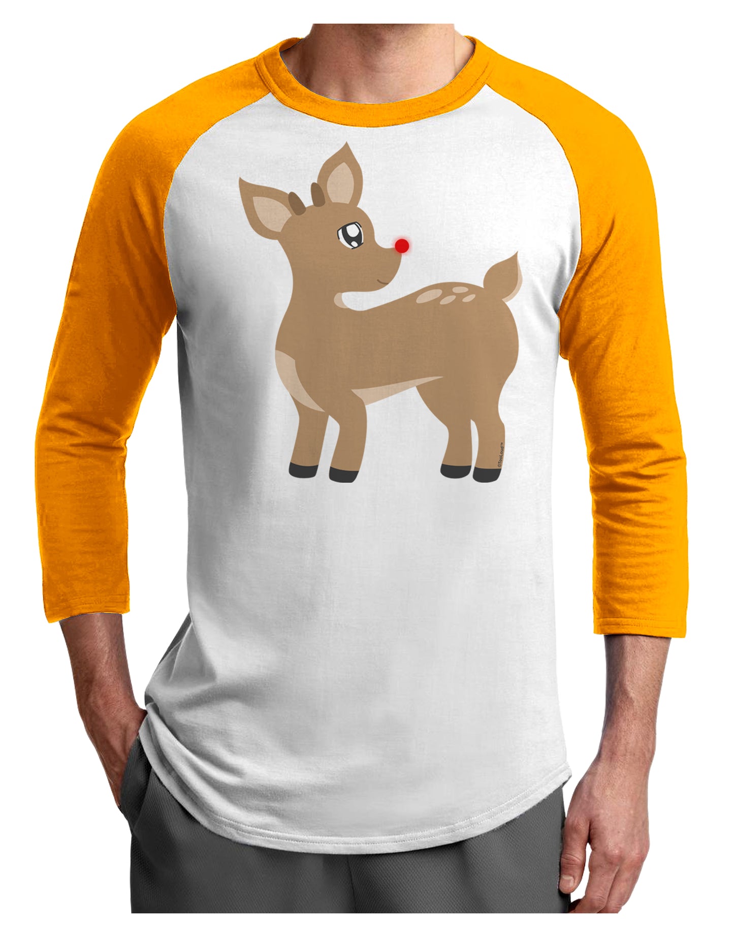 Cute Little Rudolph the Reindeer - Christmas Adult Raglan Shirt by TooLoud-TooLoud-White-Gold-X-Small-Davson Sales