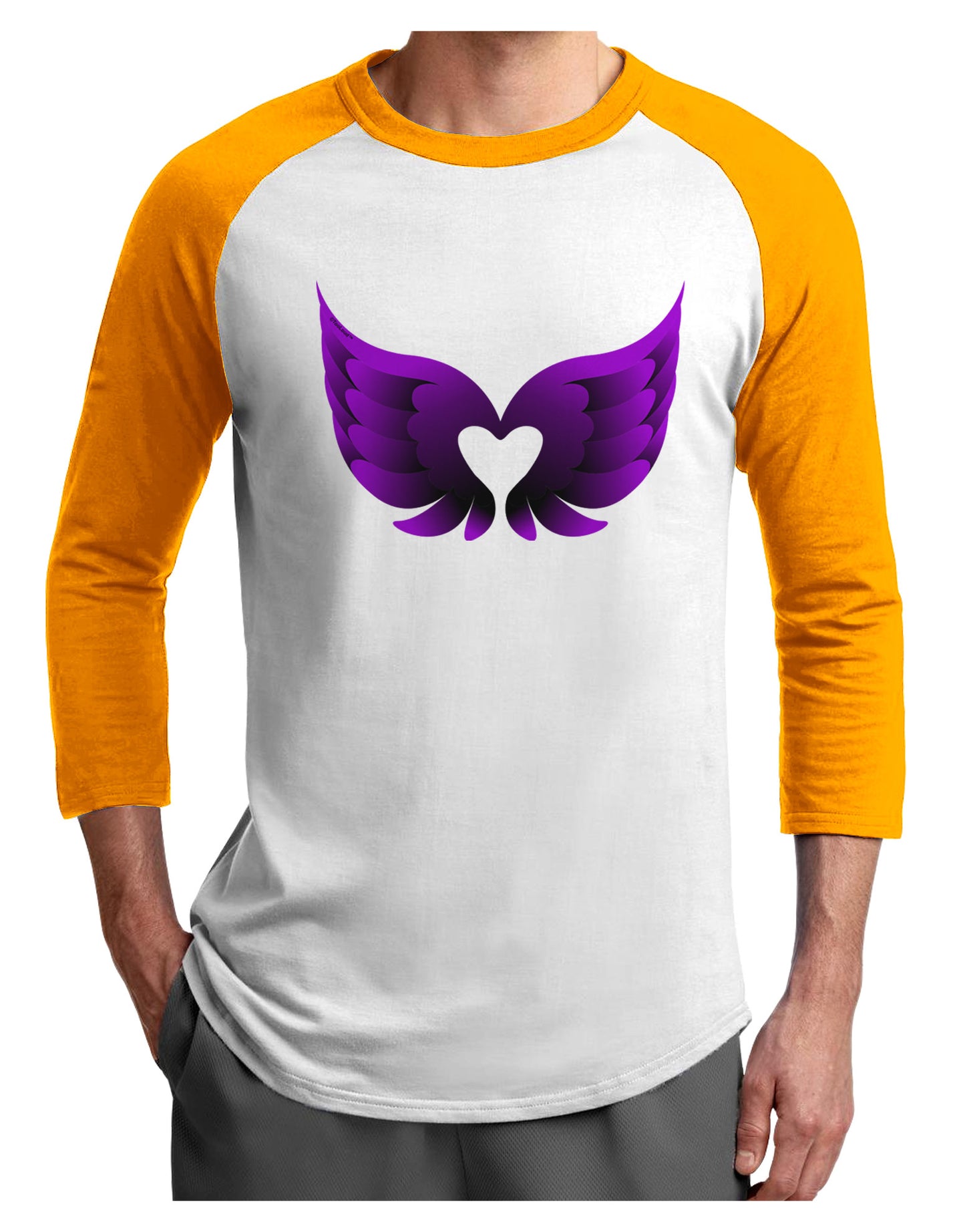 Cute Dark Angel Wings Black and Purple Heart Adult Raglan Shirt-TooLoud-White-Gold-X-Small-Davson Sales