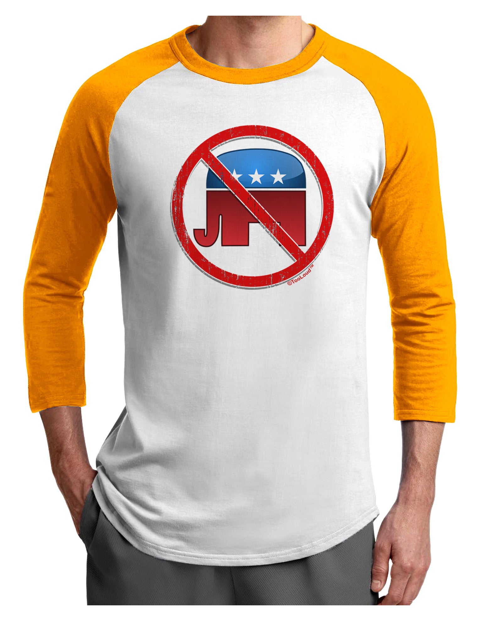 Distressed No Republicans Sign Adult Raglan Shirt-Raglan Shirt-TooLoud-White-Gold-X-Small-Davson Sales