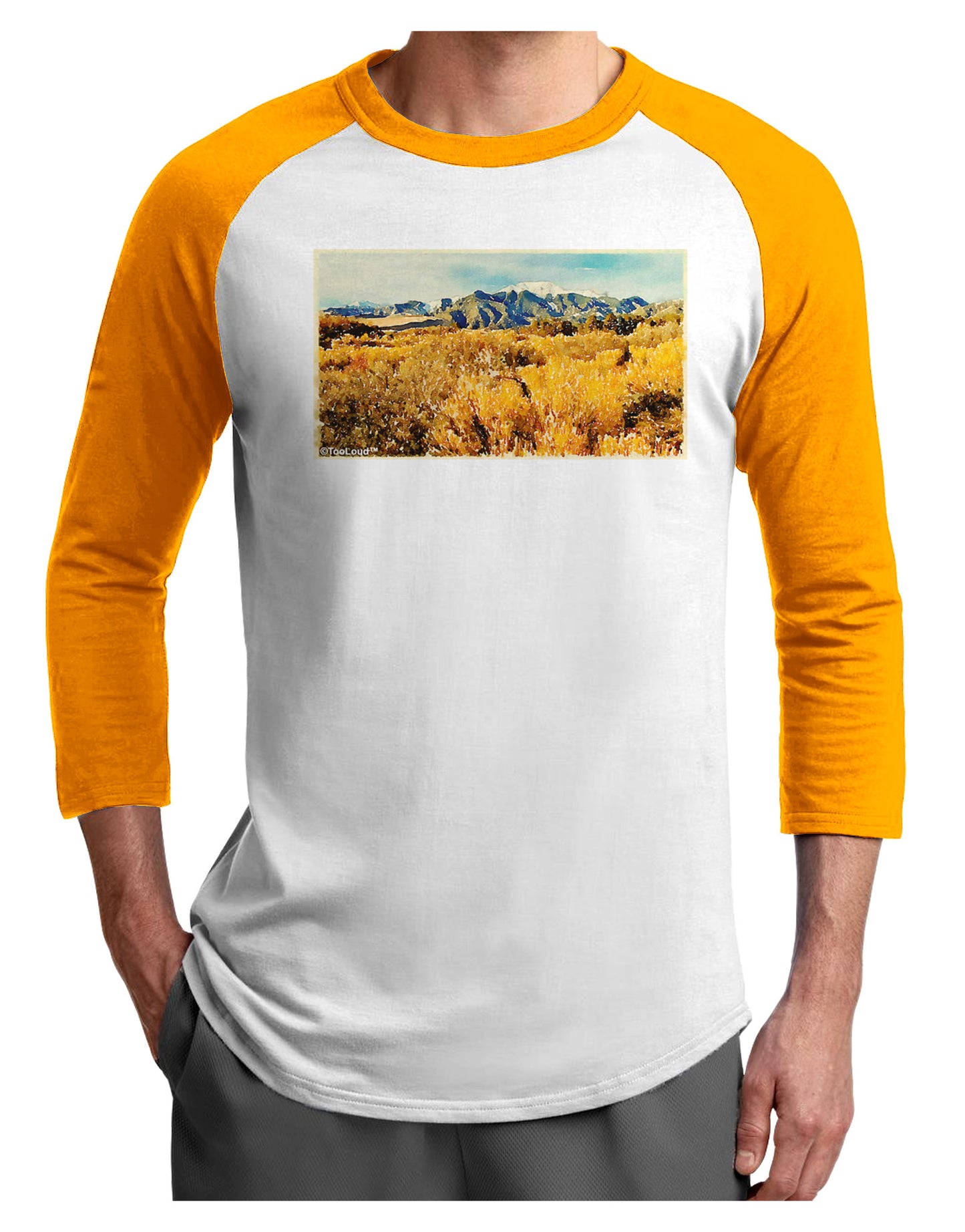 Mountain Forest Park Watercolor Adult Raglan Shirt-TooLoud-White-Gold-X-Small-Davson Sales