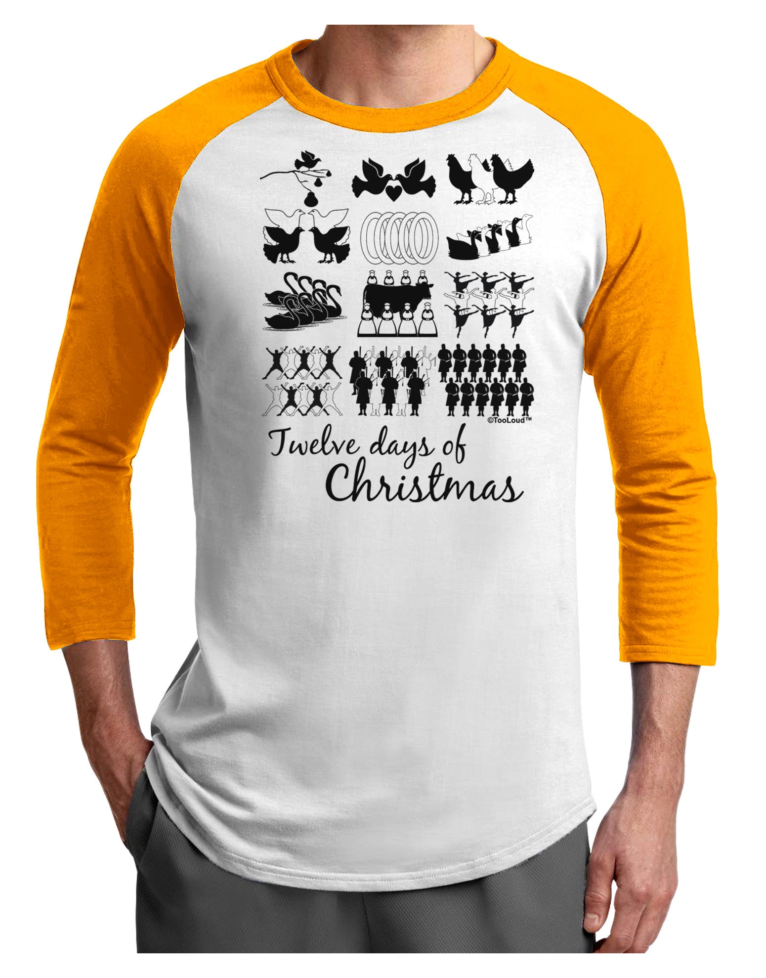TooLoud Twelve Days of Christmas Text Adult Raglan Shirt-TooLoud-White-Gold-X-Small-Davson Sales