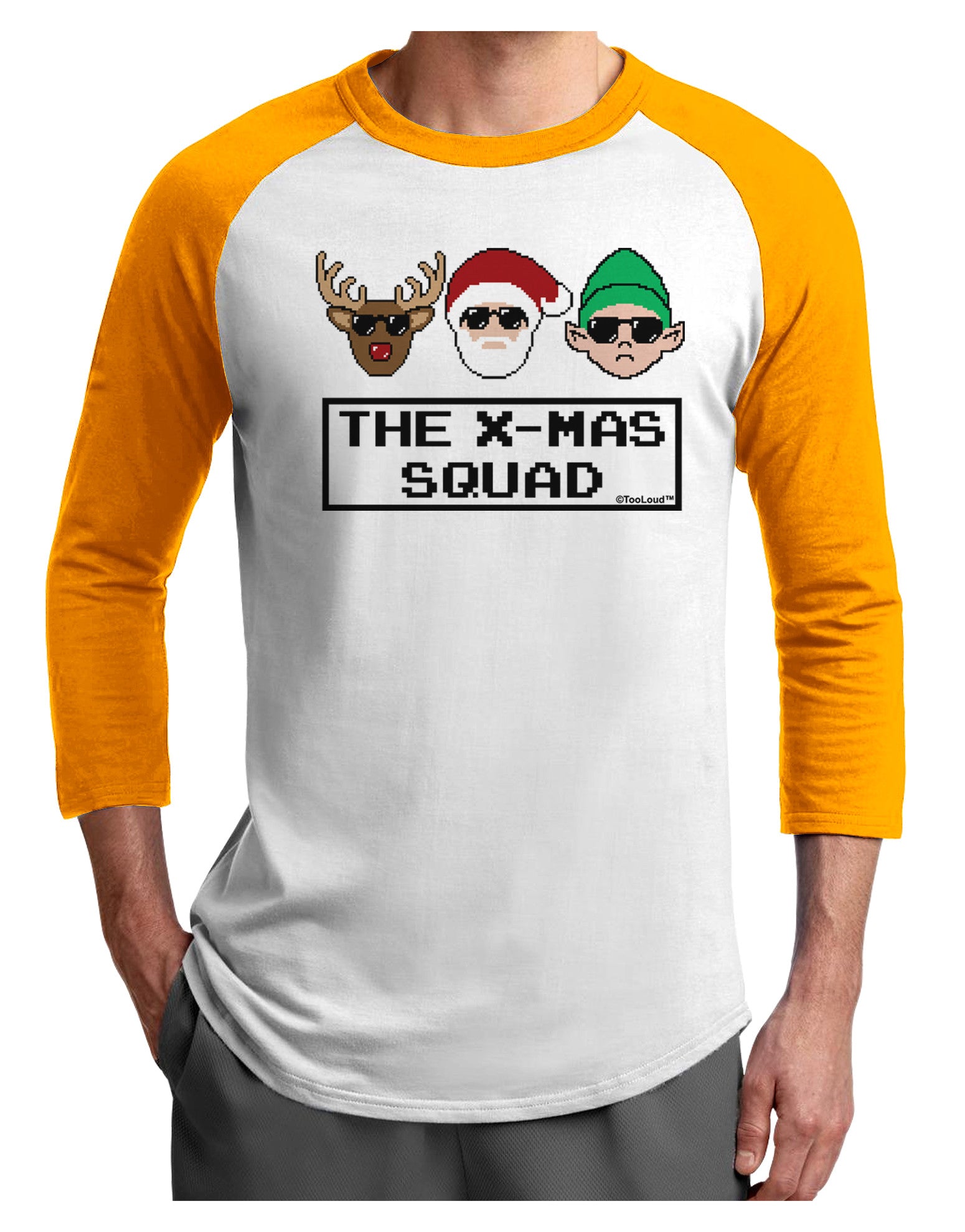 The X-mas Squad Text Adult Raglan Shirt-TooLoud-White-Gold-X-Small-Davson Sales