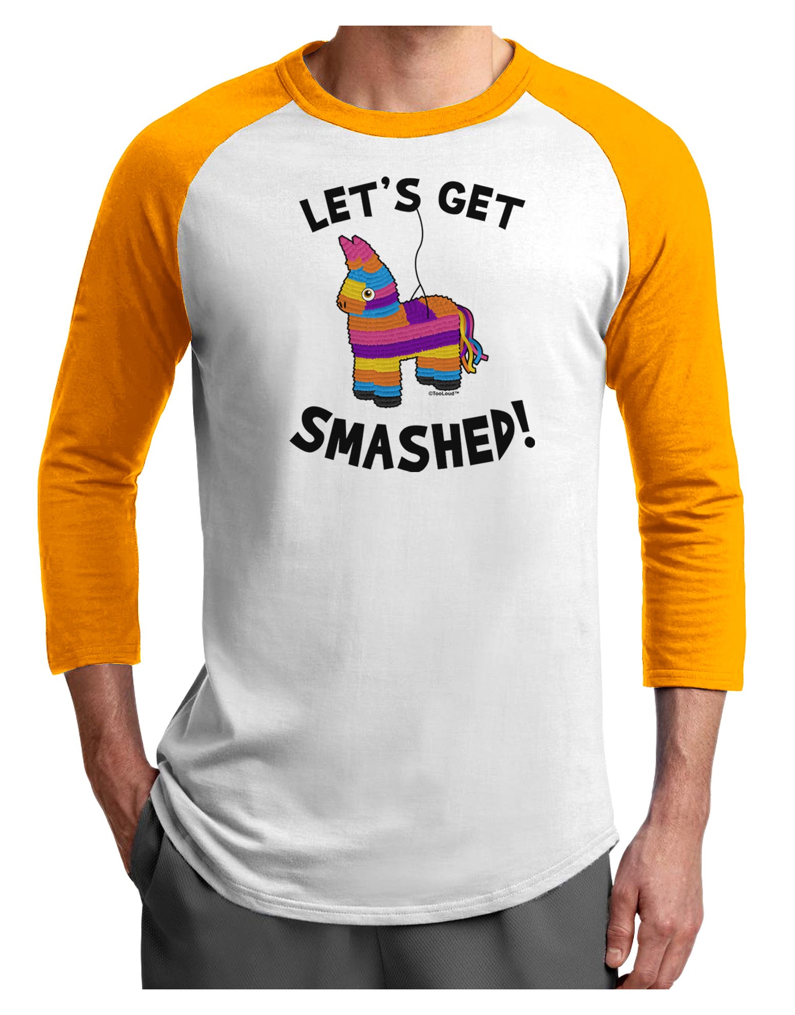 Let's Get Smashed Pinata Adult Raglan Shirt-TooLoud-White-Gold-X-Small-Davson Sales