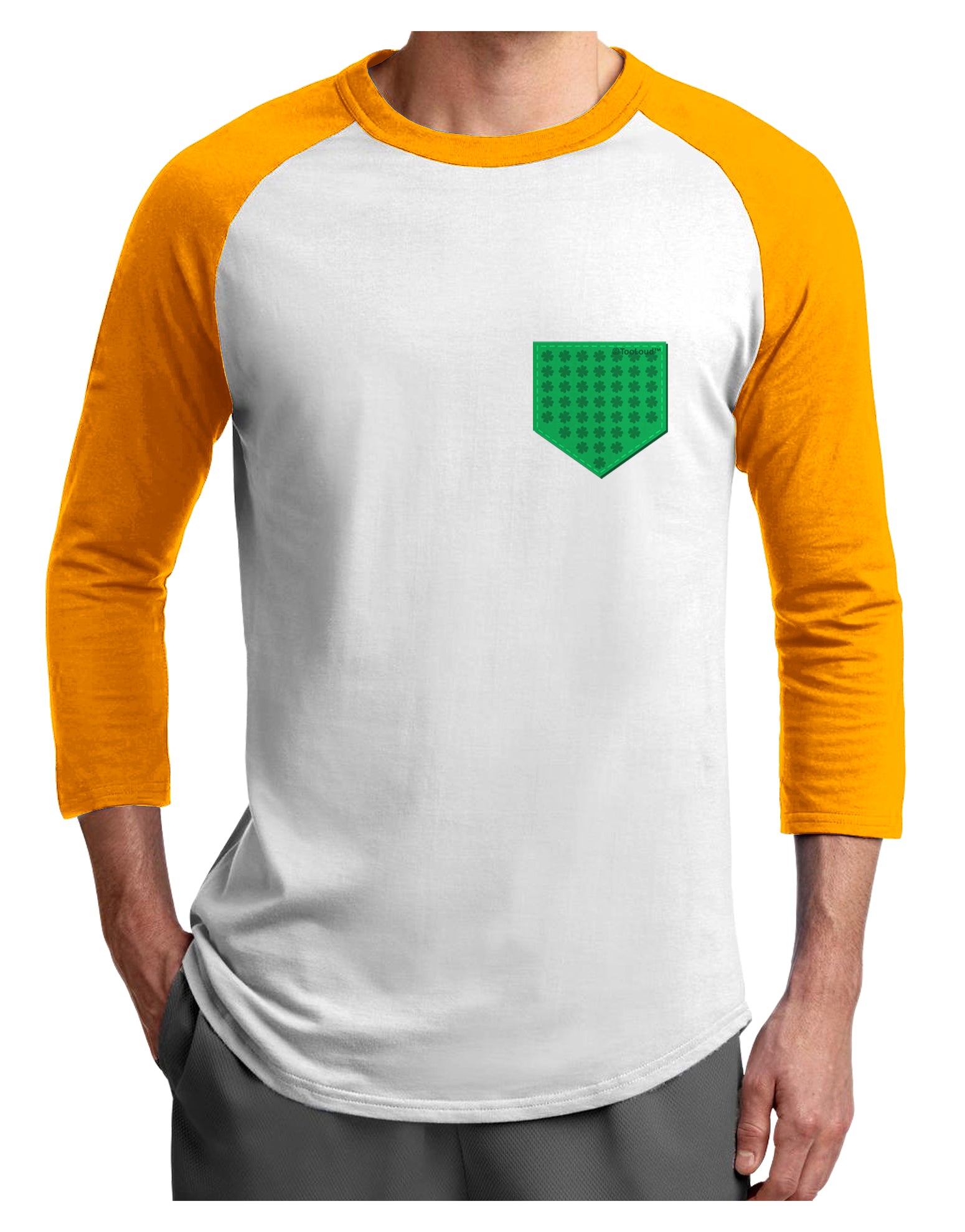 Faux Pocket Shamrock Pattern Adult Raglan Shirt by TooLoud-TooLoud-White-Gold-X-Small-Davson Sales