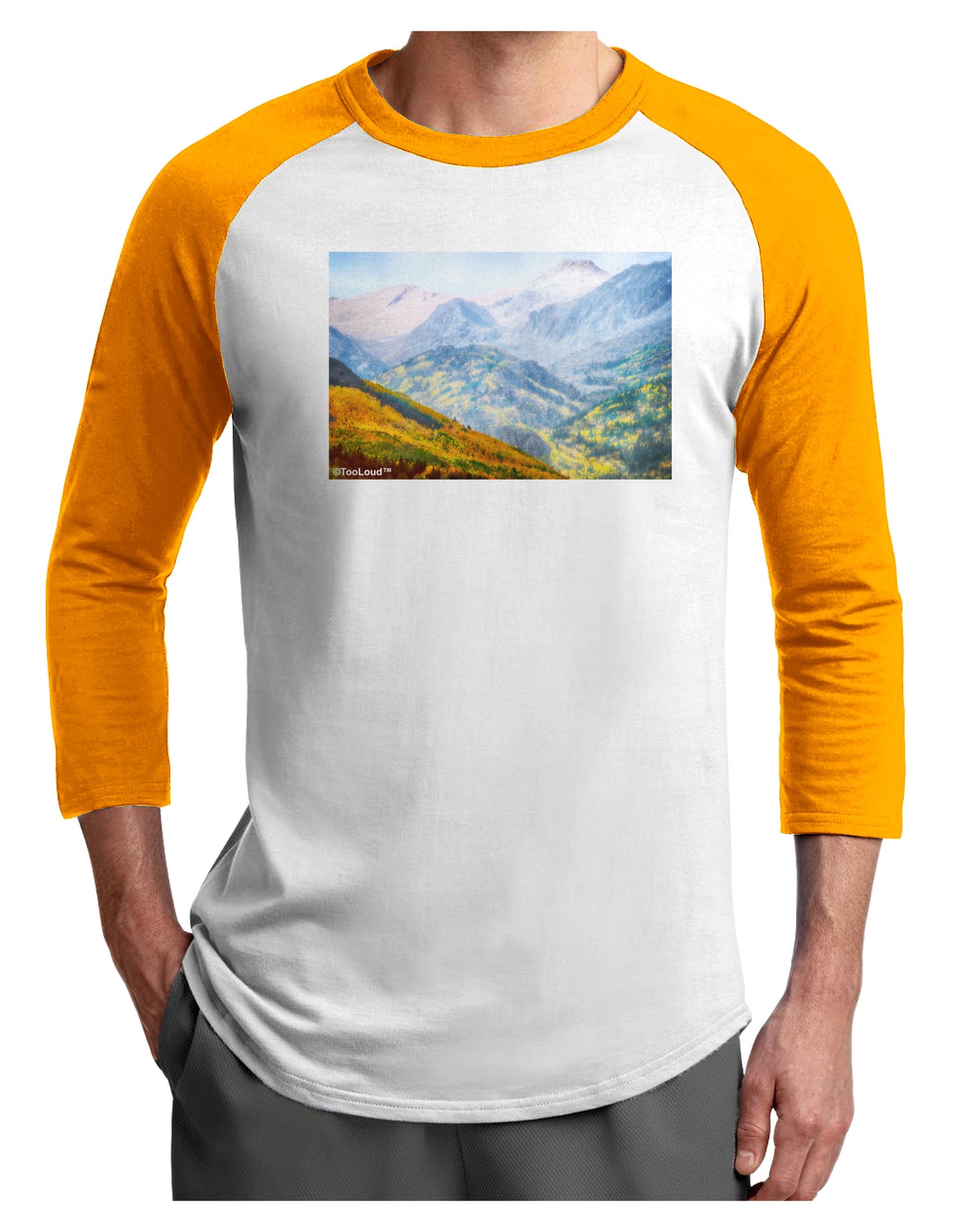 Colorado Fog Mountains Adult Raglan Shirt-Raglan Shirt-TooLoud-White-Gold-X-Small-Davson Sales