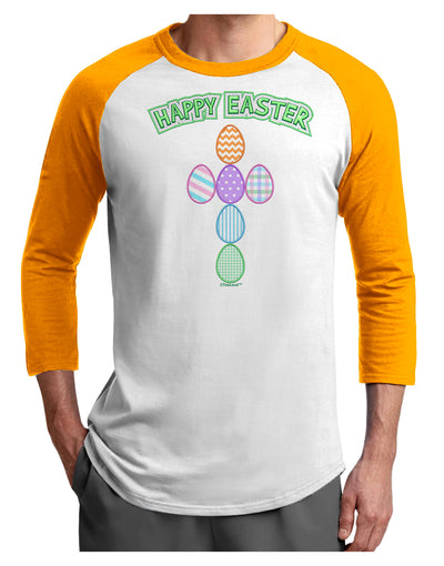 Happy Easter Egg Cross Faux Applique Adult Raglan Shirt-Raglan Shirt-TooLoud-White-Gold-X-Small-Davson Sales